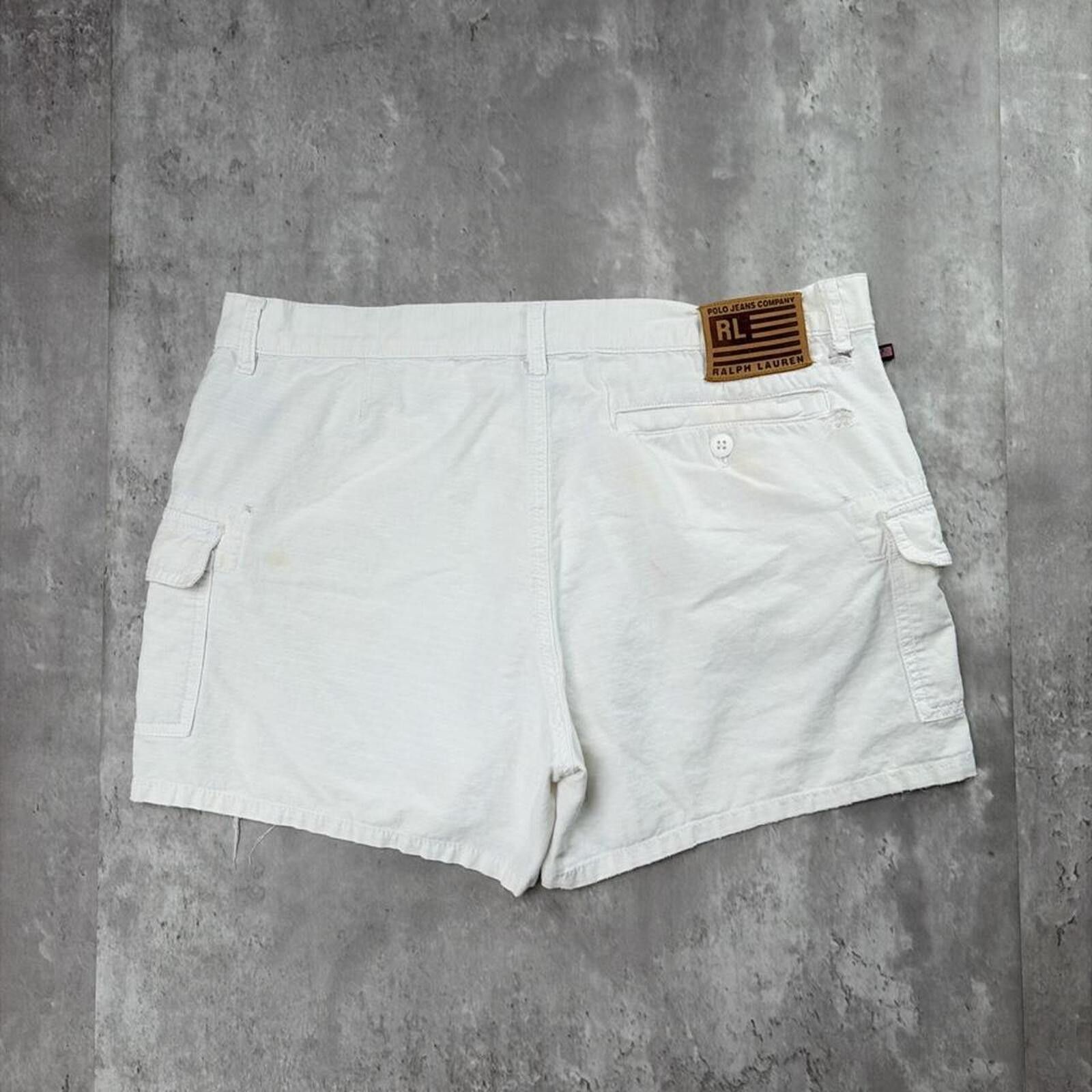 Polo Ralph Lauren Vintage White Polo Jeans Company Cargo Mini Shorts Size 34" / US 12 / IT 48 - 1 Thumbnail