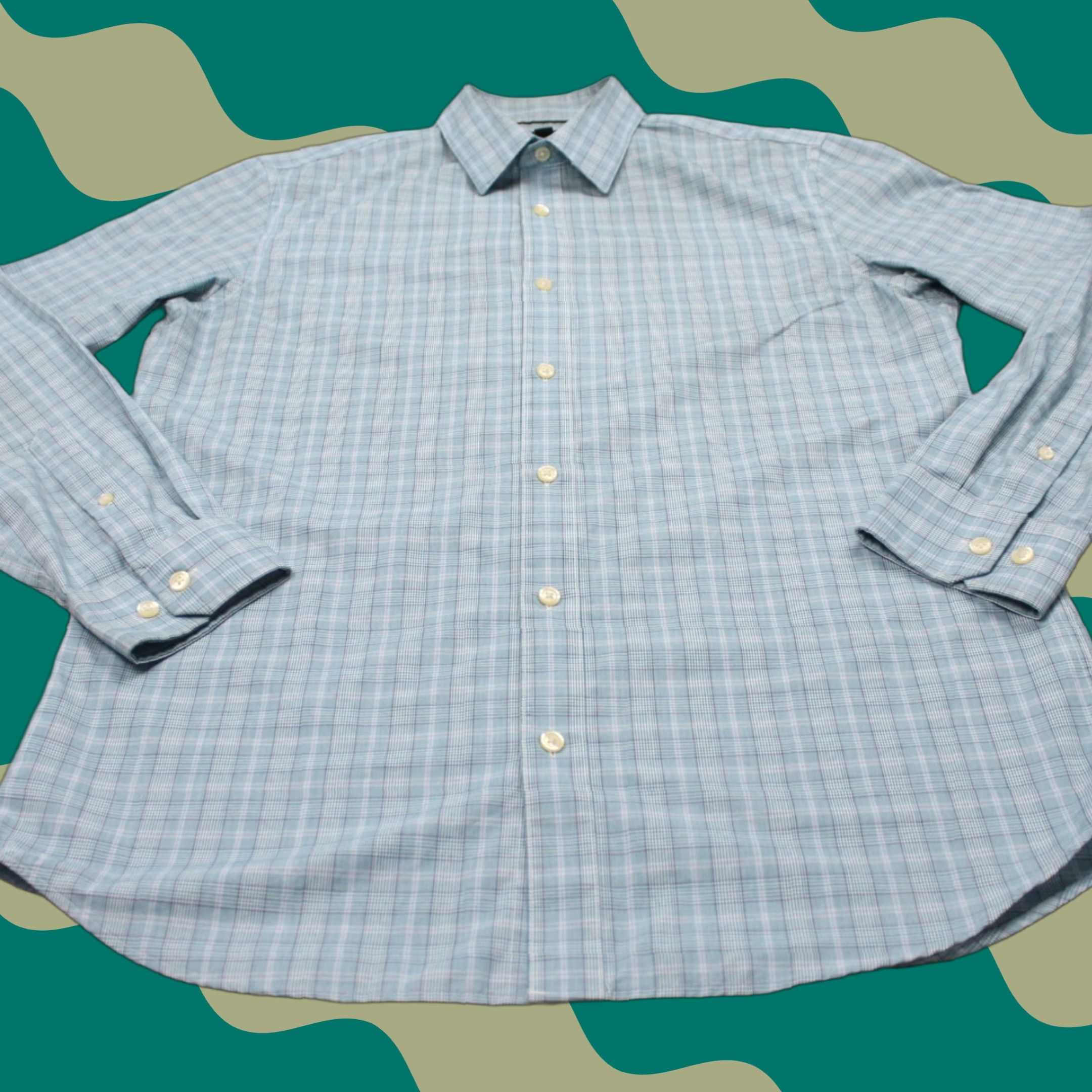 Banana Republic Banana Republic Shirt Mens Medium Blue/White Non-Iron Standard Fit L/S Button Up Size US M / EU 48-50 / 2 - 1 Thumbnail