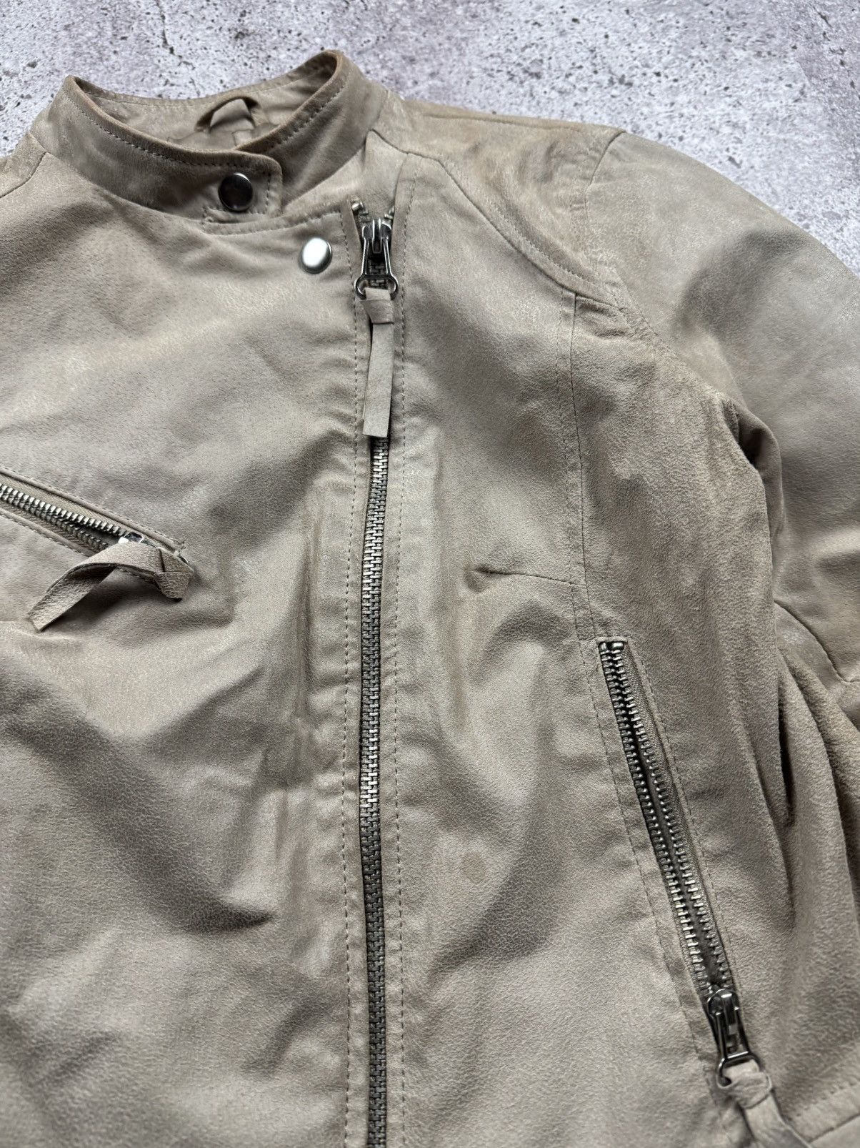 Japanese Brand SICK DISTRESSED BIKER ASSYMETRICAL ZIP LEATHER JACKET Y2K Size M / US 6-8 / IT 42-44 - 6 Thumbnail