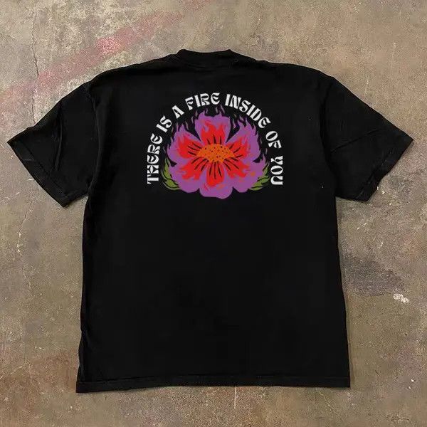 Japanese Brand Fuyuka x Egawa Black Loose Floral Print Short Sleeve T-Shirt Size US M / EU 48-50 / 2 - 1 Thumbnail