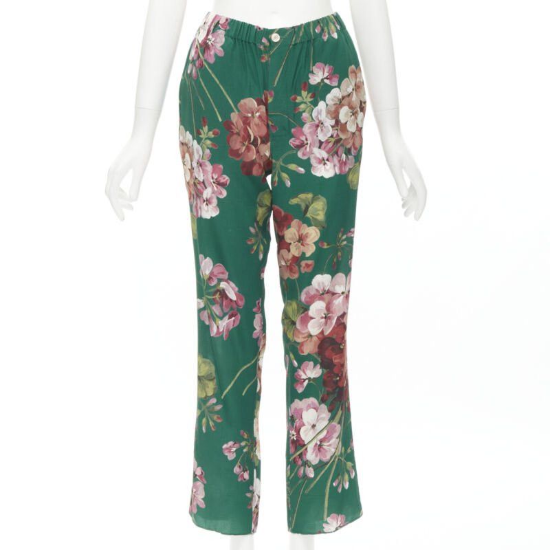 Gucci GUCCI 100% silk Blooms green pink floral print pajama pants IT36 XS Size 25" / US 0 / IT 36 - 1 Thumbnail