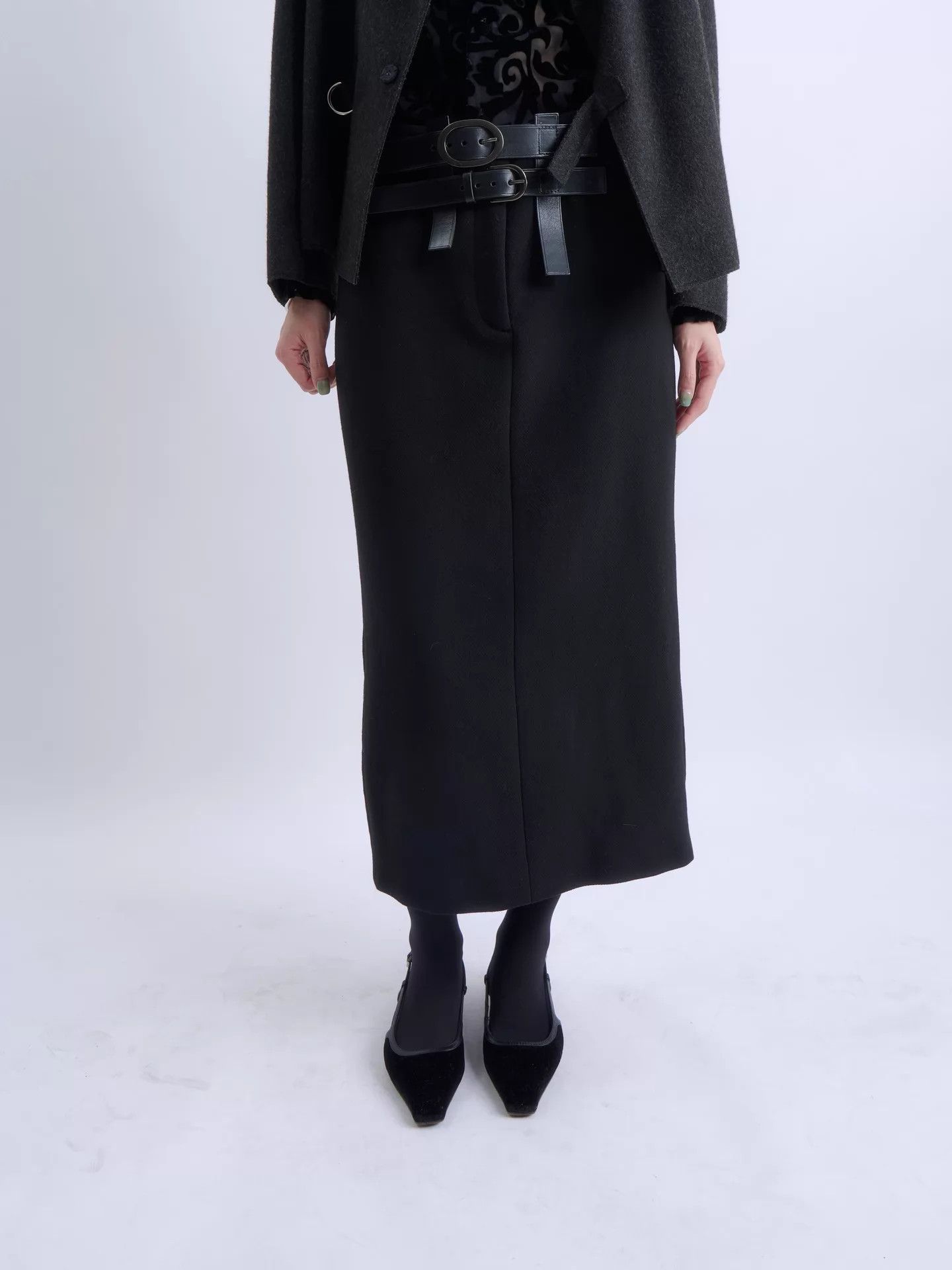 Tom Ford Tom Ford Double Belt High-Waist Wool Midi Skirt Size 26" / US 2 / IT 38 - 1 Thumbnail