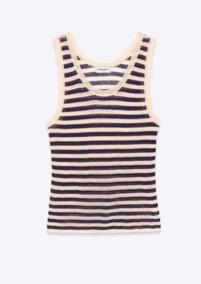 image of Saint Laurent Paris Oc11Z0124 Striped Tank Top In Linen And Silk In Black/beige, Men's (Size Small)
