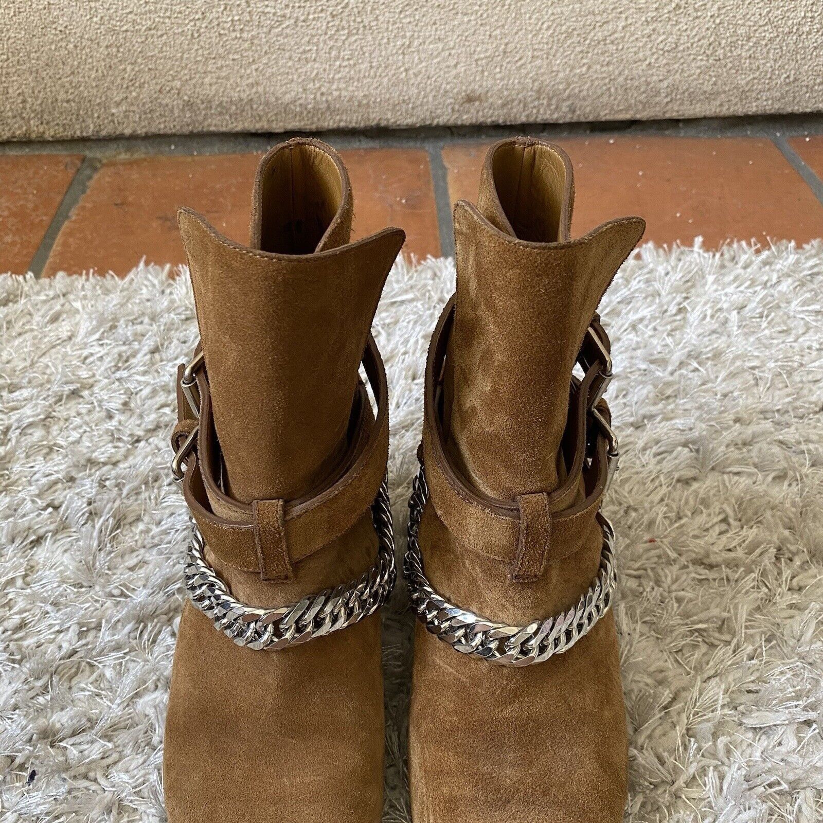 Amiri AMIRI Womens Shoes Tan Brown Suede Buckle Ankle Boots Chain Size US 6 / IT 36 - 3 Thumbnail