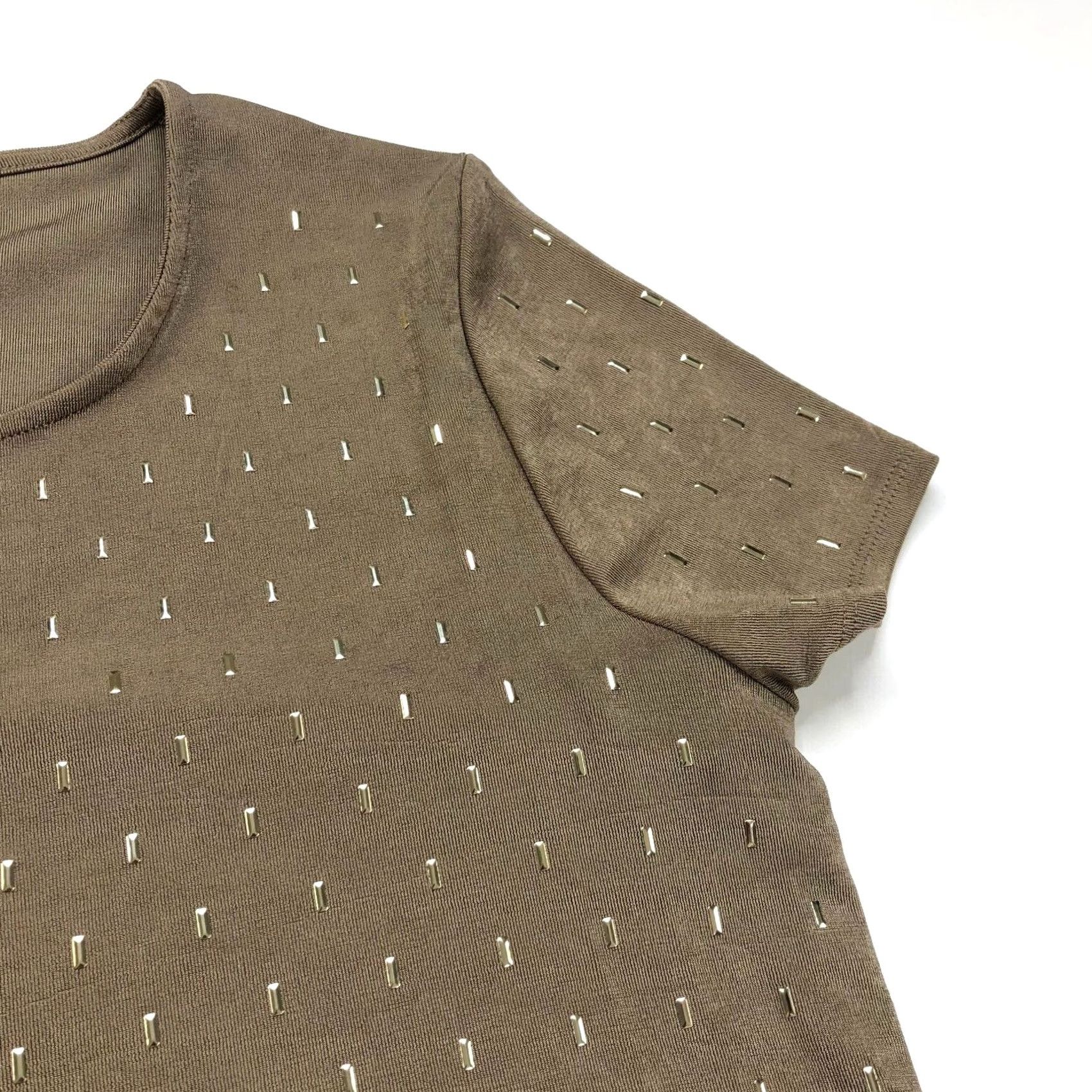 Vintage Travelers By Chico's Blouse Shirt Womens 2 Acetate Slinky Detailed Asymmetrical Pullover Top Short Sleeve Round Neck Brown XS? Size XS / US 0-2 / IT 36-38 - 7 Thumbnail