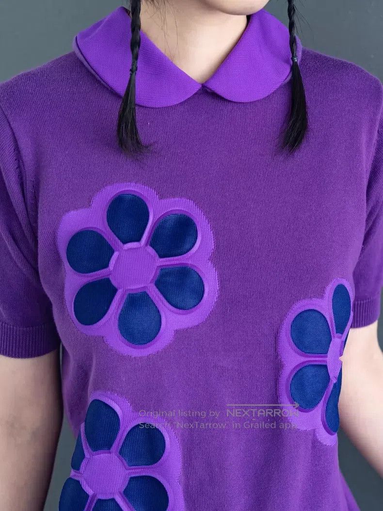 Comme des Garcons Comme Des Garcons Purple floral round neck knitted sweater Size S / US 4 / IT 40 - 7 Thumbnail