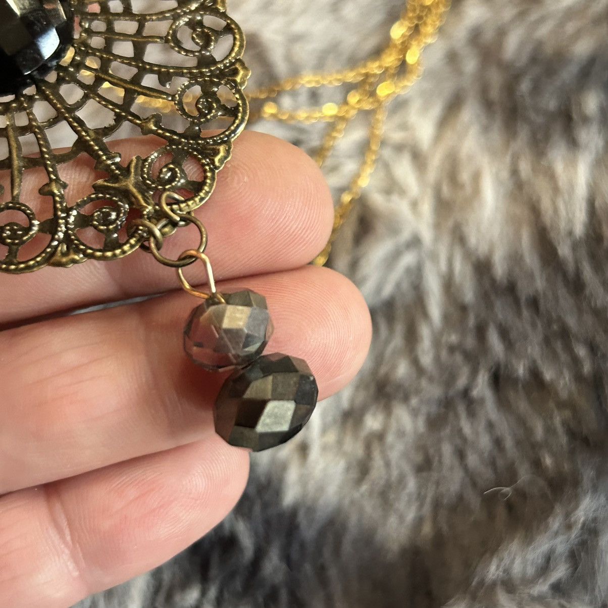 Handmade Handcrafted brass filigree faceted dome black glass necklace Size ONE SIZE - 7 Thumbnail
