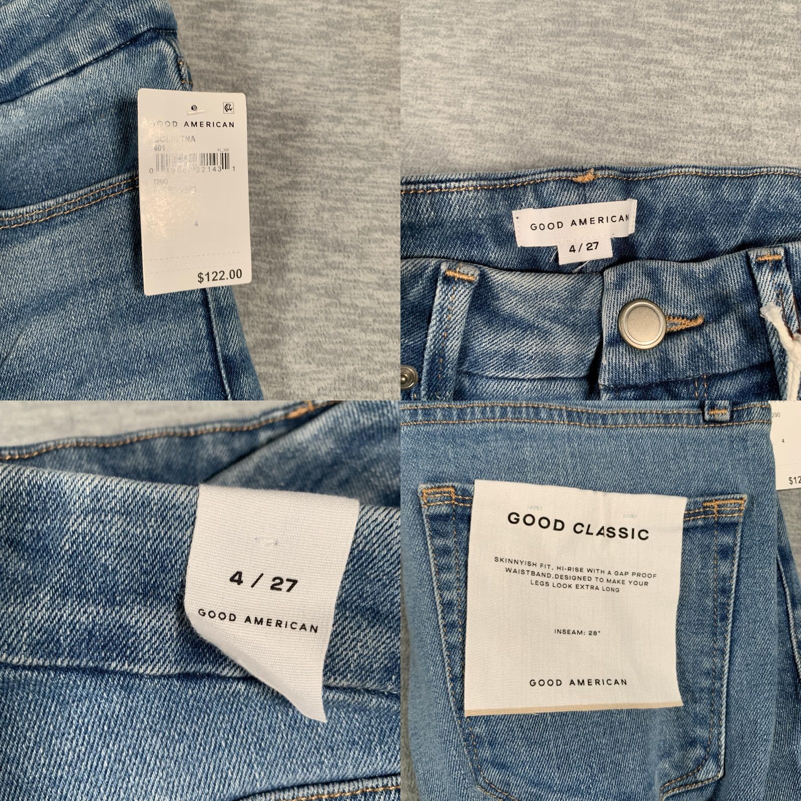 Good American Good American Jeans Womens Hi Rise 27 4/28 Good Classic Distressed Raw Hem Size 27" / US 4 / IT 40 - 8 Thumbnail