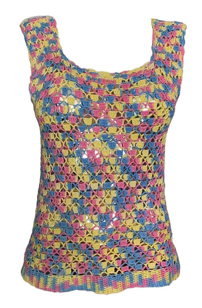 Designer New Colorful Crocheted Hand Made Blouse S Size S / US 4 / IT 40 - 1 Thumbnail