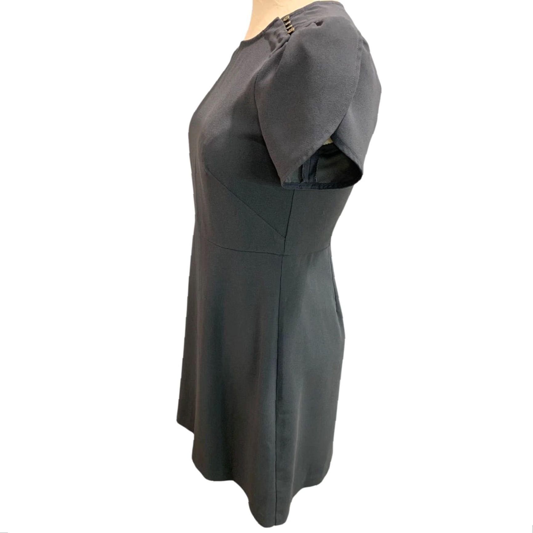 Loft LOFT Size 2P Petites Charcoal Gray A-Line Dress Button Embellished Shoulder Women Size XS / US 0-2 / IT 36-38 - 4 Thumbnail