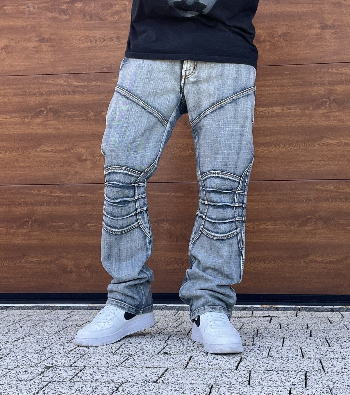 Japanese Brand × Vintage Vintage Double Knee Distressed Faded Jeans Trashed Pants Size US 32 / EU 48 - 2 Thumbnail