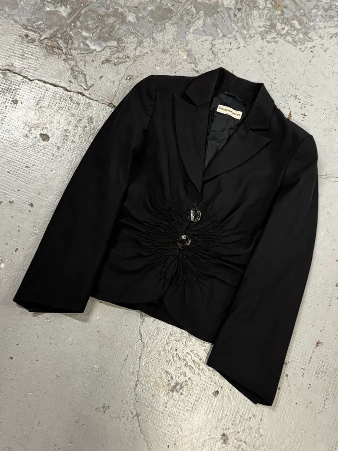 Emporio Armani SS2006 Emporio Armani Black Ruched Wool Blazer Jacket Size S / US 4 / IT 40 - 5 Thumbnail