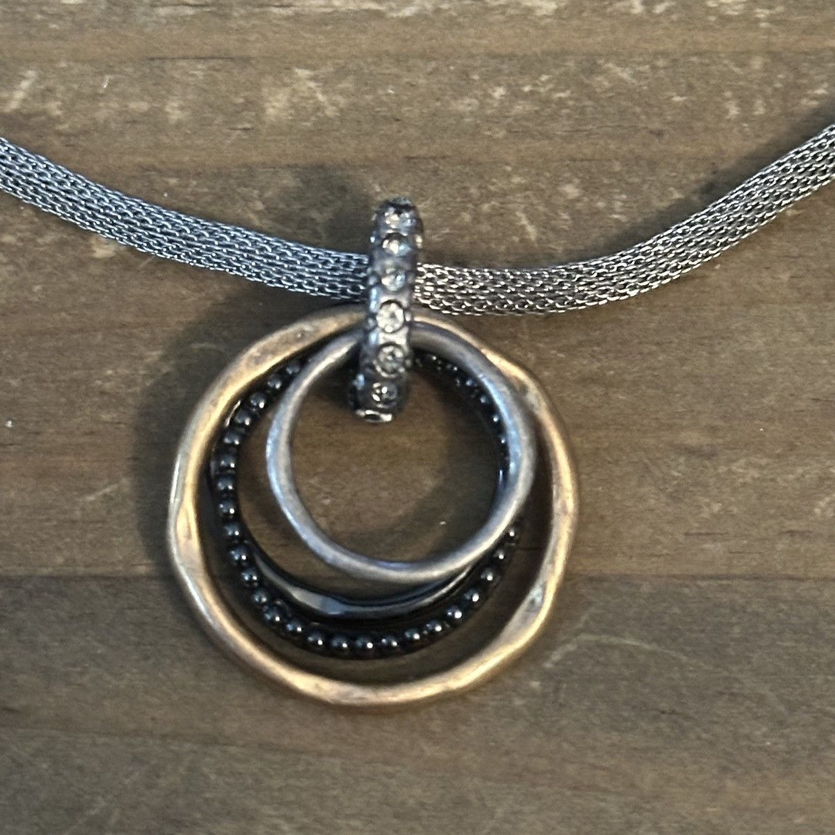 Other Silver tone mesh chain layered rings pendant necklace Size ONE SIZE - 4 Thumbnail