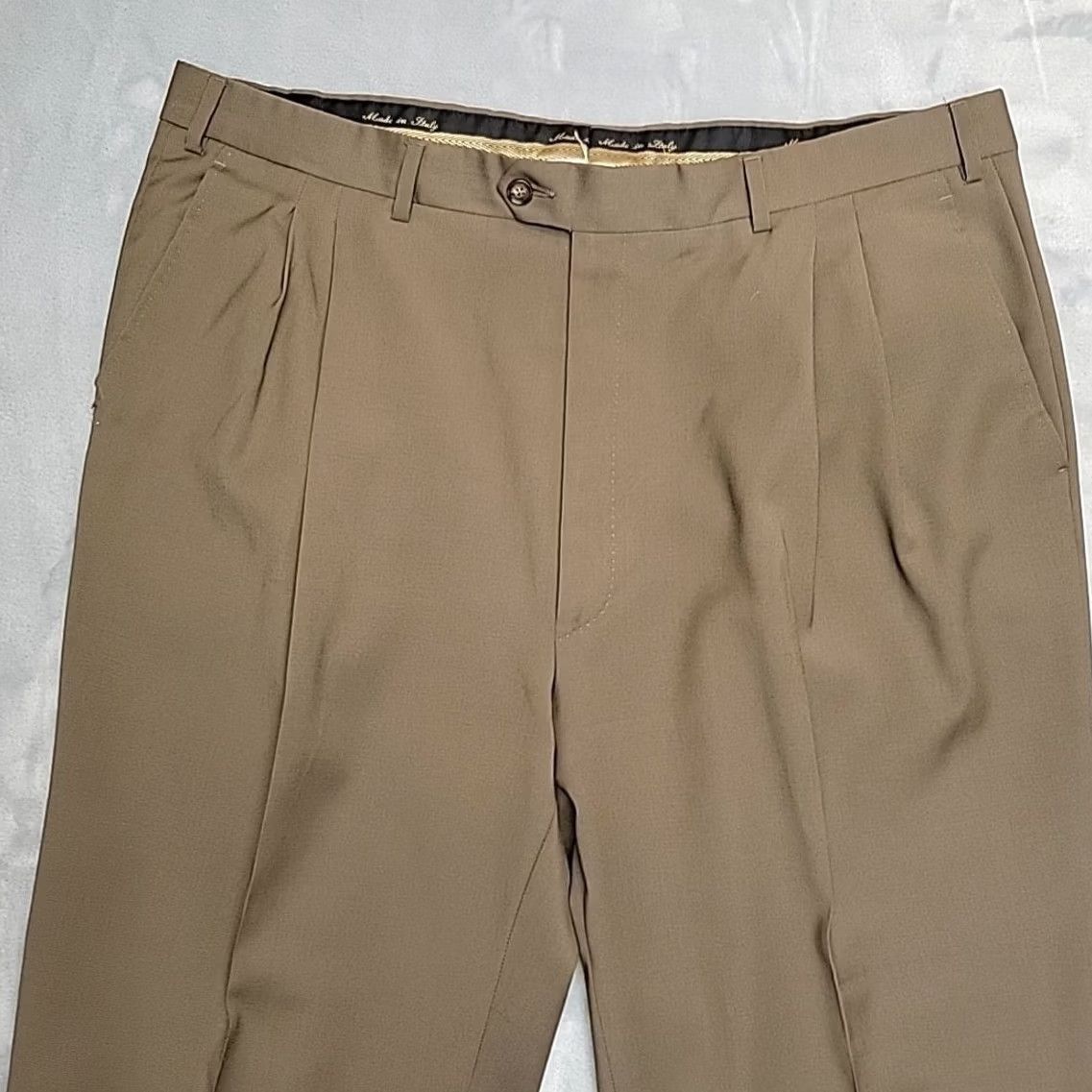 Lands' End Lands' End Angelico Dress Pants Mens 40x31 Brown 100% Tasmanian Wool Pleated Italy Cuffed Dress Pants Mens Brown Wool Pleated Italy Tasmanian Vintage? Size US 40 / EU 56 - 3 Thumbnail