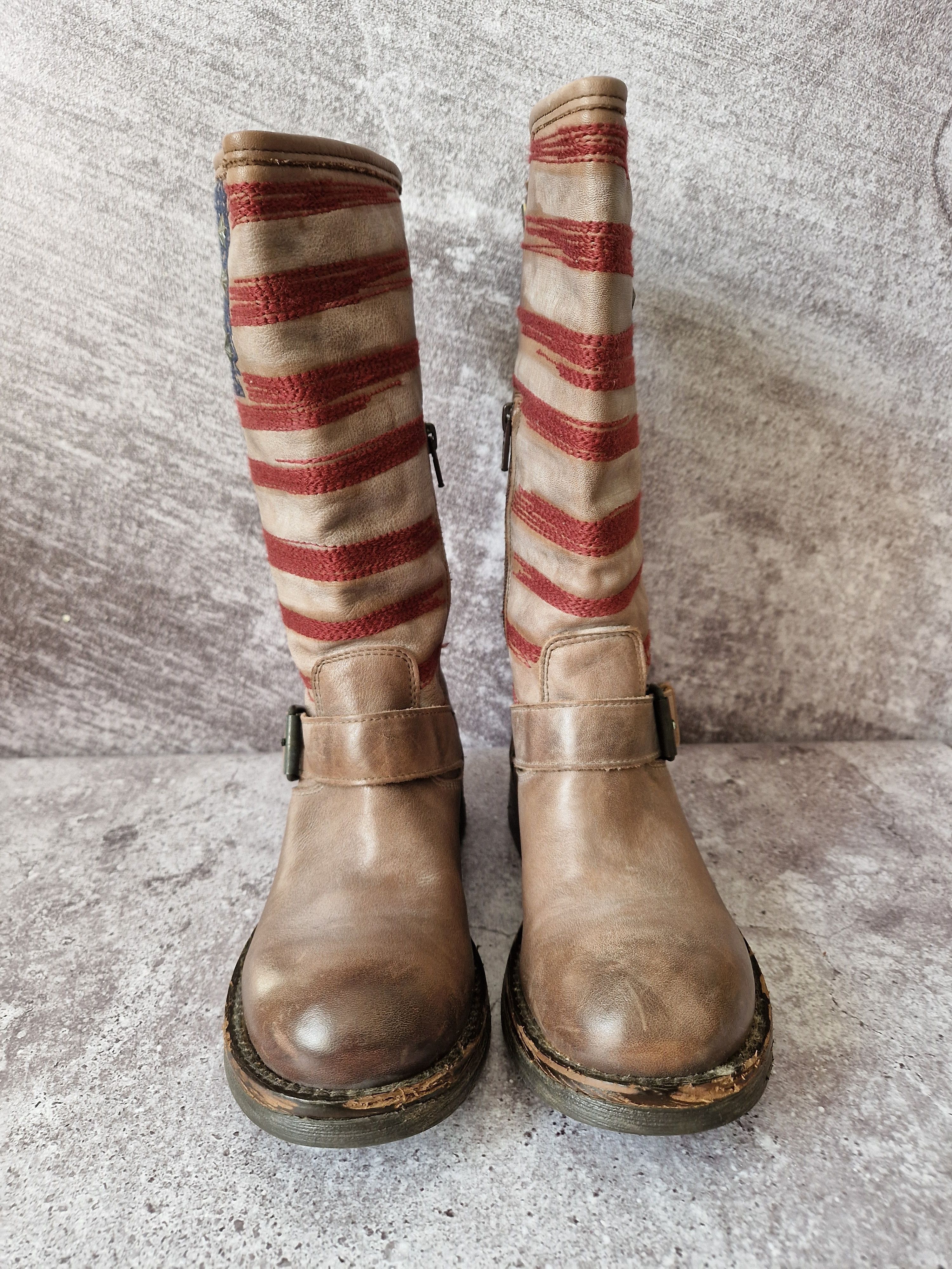 Vintage Unique Genuine destroyed studded chunky USA flag faded boots Size US 4 / IT 34 - 3 Thumbnail