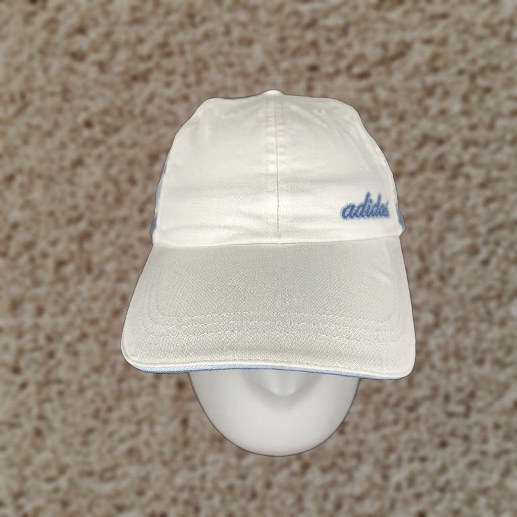 Adidas VINTAGE Adidas Hat Cap Strap Back Adult One Size White Blue Cotton Climalite Size ONE SIZE - 1 Thumbnail