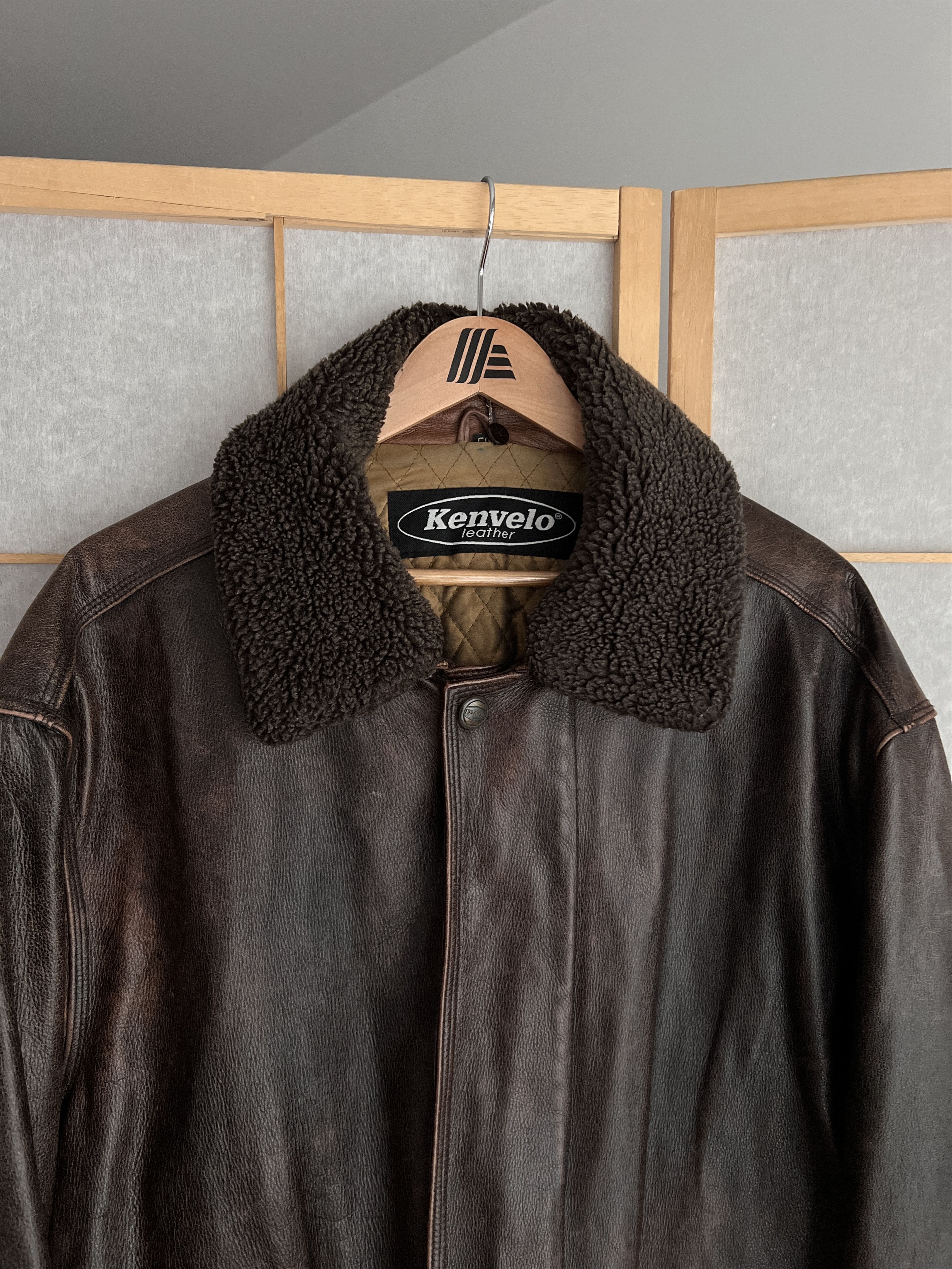 Other Crazy fit! VTG 90s Leather long hard coat jacket fur collar Size US XL / EU 56 / 4 - 12 Thumbnail