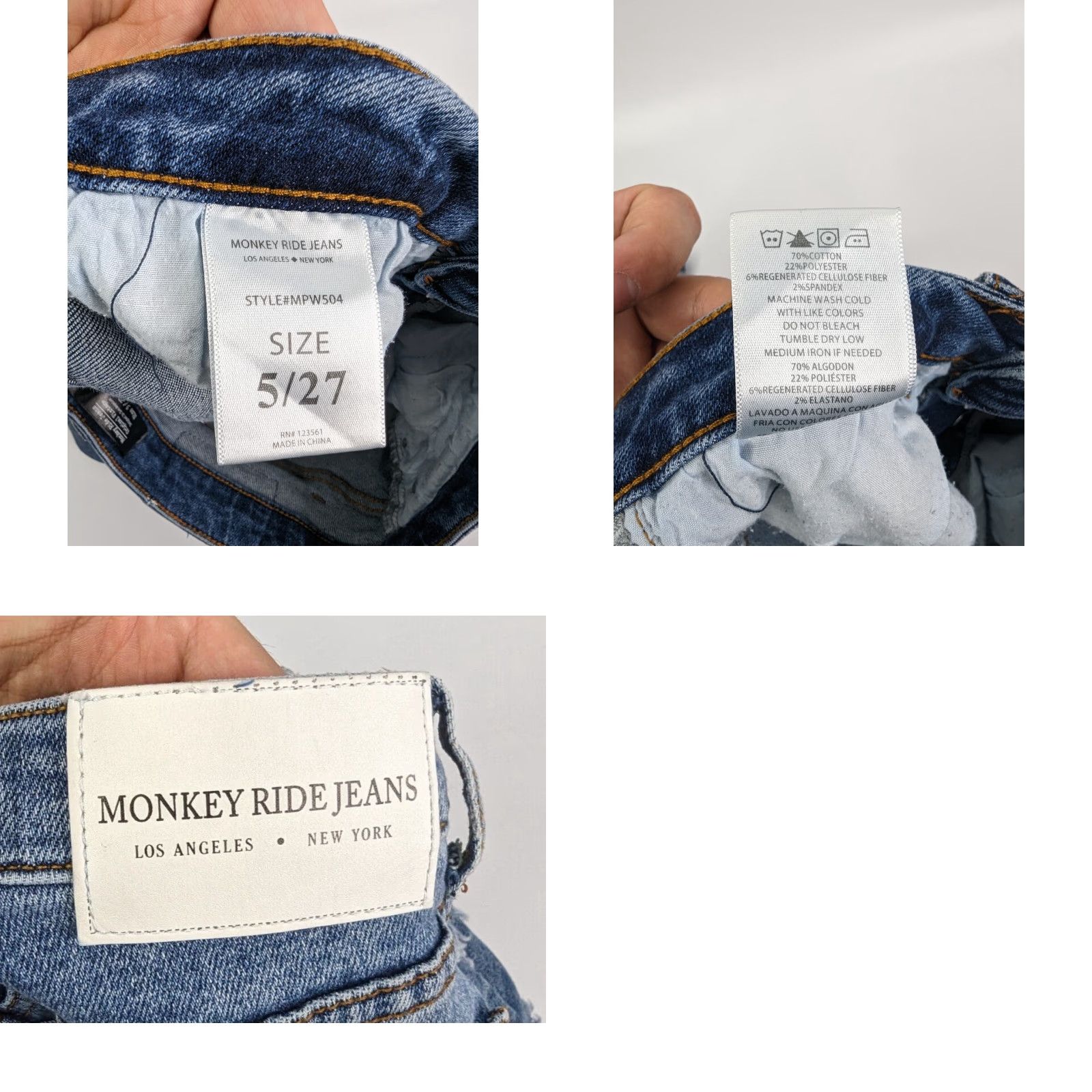 Vintage Monkey Ride Skinny Jeans Womens 27 Blue Button Fly Distressed Denim Cotton Spandex Jeans 5/27 Vintage No Size 27" / US 4 / IT 40 - 9 Thumbnail