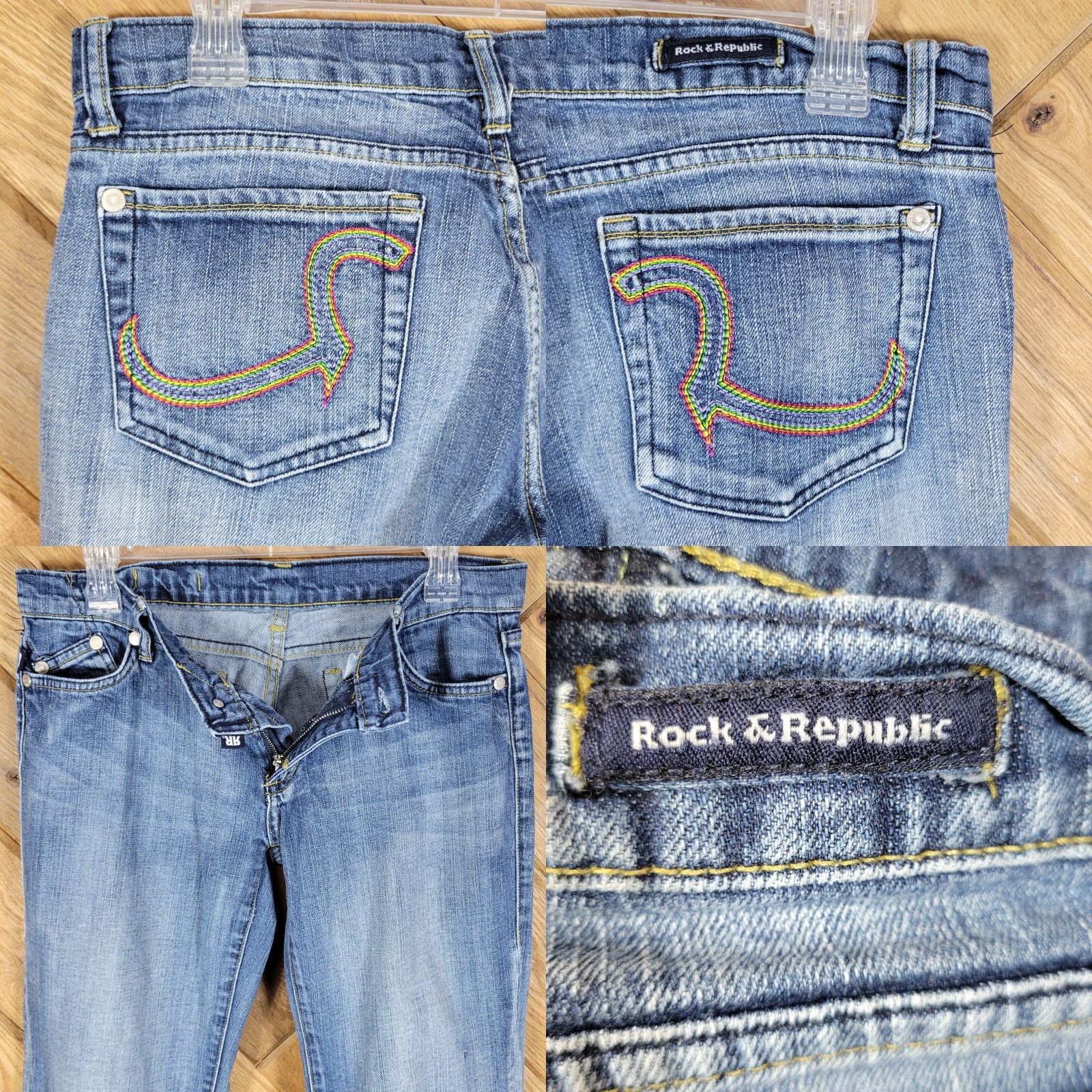 Vintage Rock & Republic Jeans Boots 5-Pocket Denim Blue Size 29 Womens Low Rise 7.5" Rise 31" Inseam Regular Size 29" - 8 Thumbnail