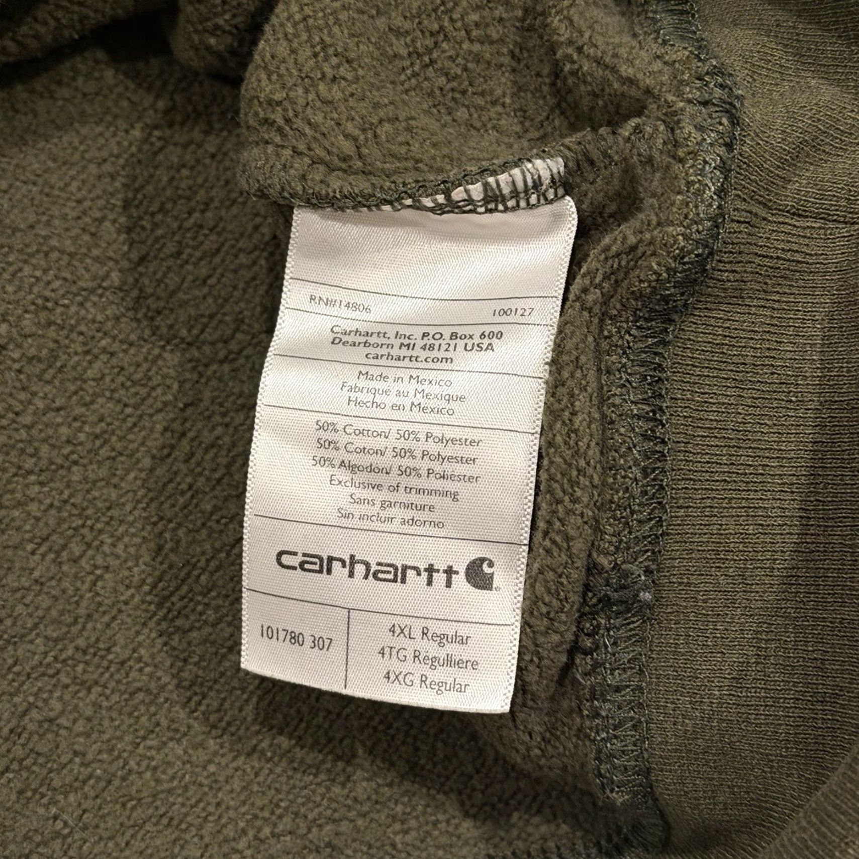 Carhartt Carhartt Mens Hoodie Sweatshirt 4XL Olive Green Original Fit Spellout Hooded Graphic Print Pockets Size US XXL / EU 58 / 5 - 3 Thumbnail