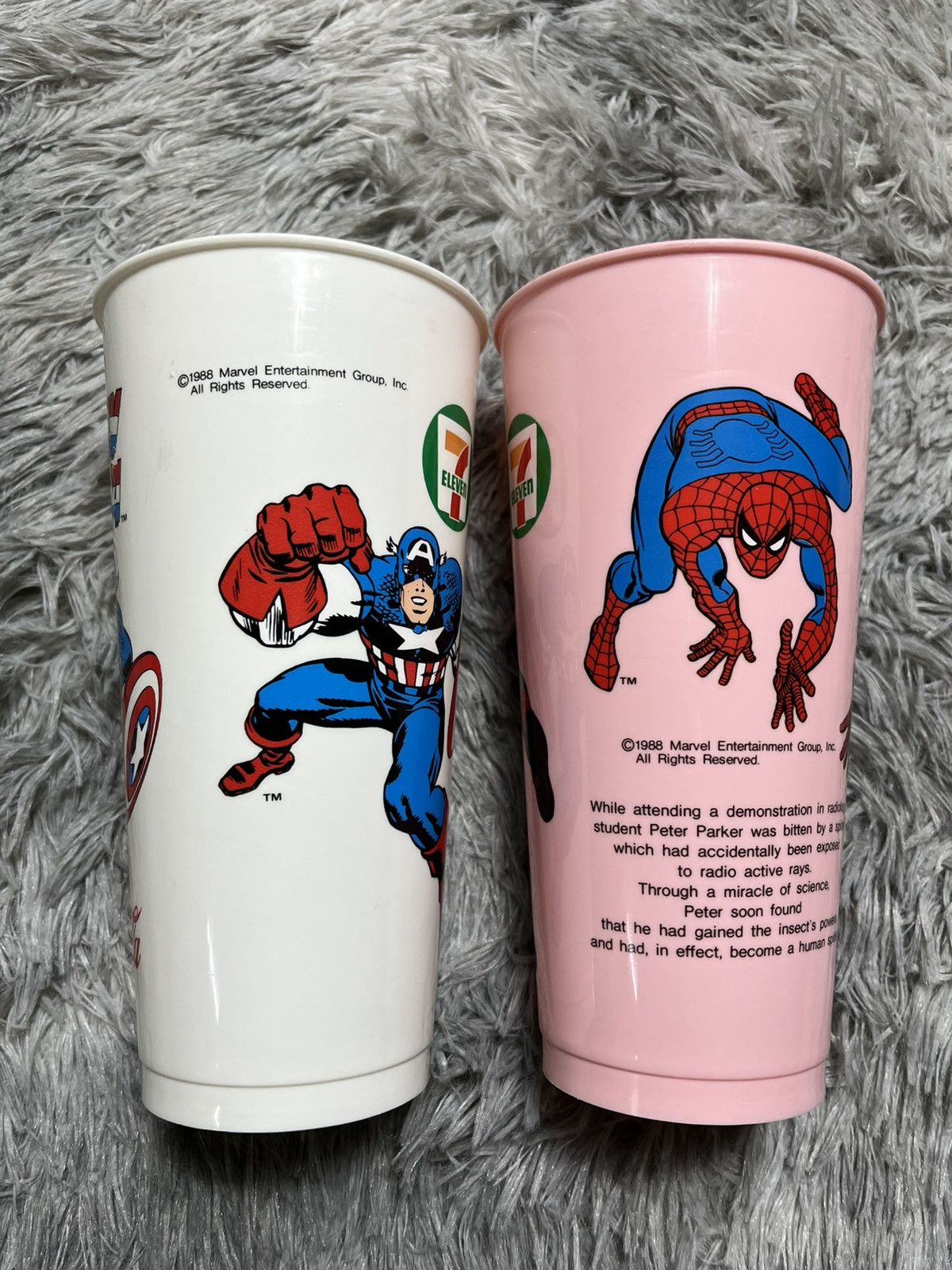 Marvel Comics Vtg Cartoon Marvel 1988 SpidermAn n captain America cup Size ONE SIZE - 4 Thumbnail