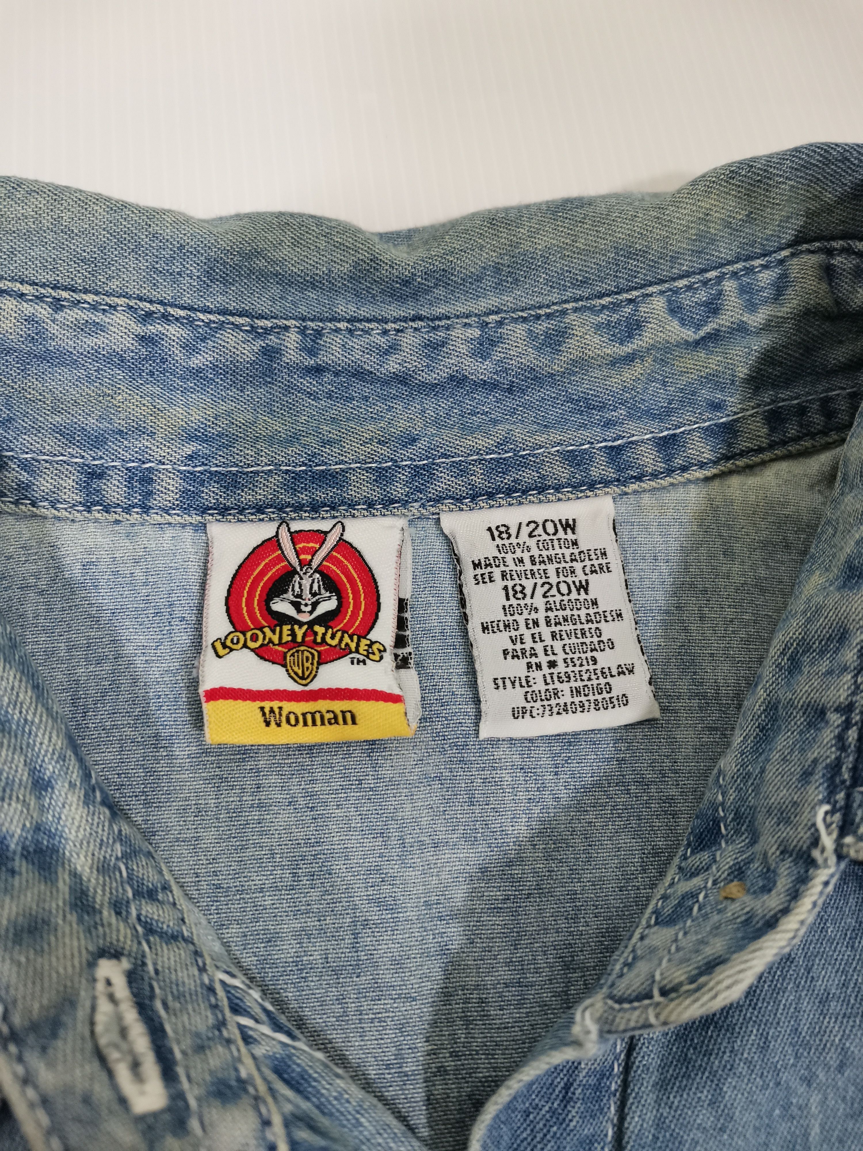 Vintage × Warner Bros Vtg 2000s Looney Tunes Tweety Denim Shirt Button-Up Blouse Size XL / US 12-14 / IT 48-50 - 4 Thumbnail