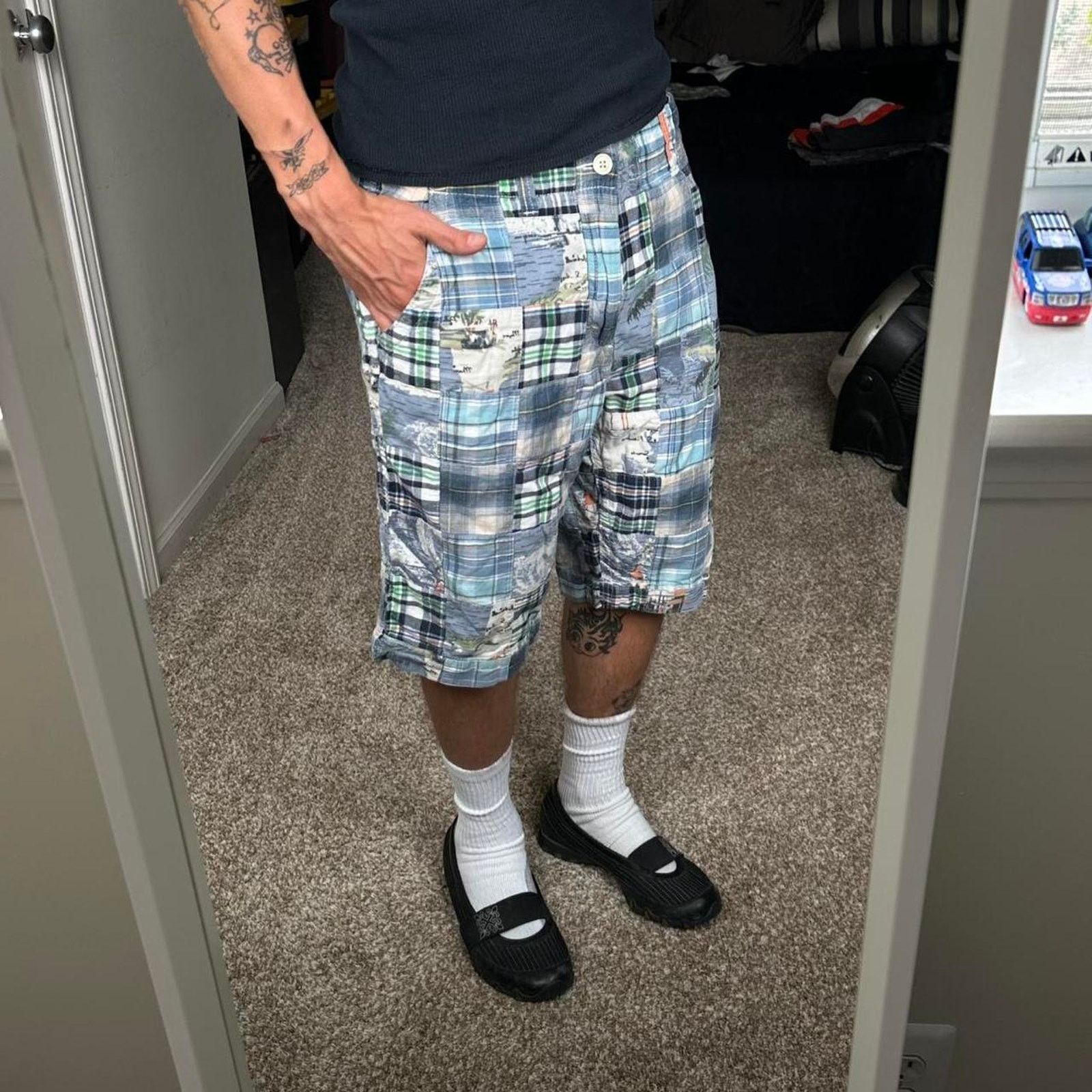 00's old gap navy Parker cityboy 短丈 y2k Old Navy × Vintage Vintage Y2K 2000s Old Navy Cream Blue Plaid