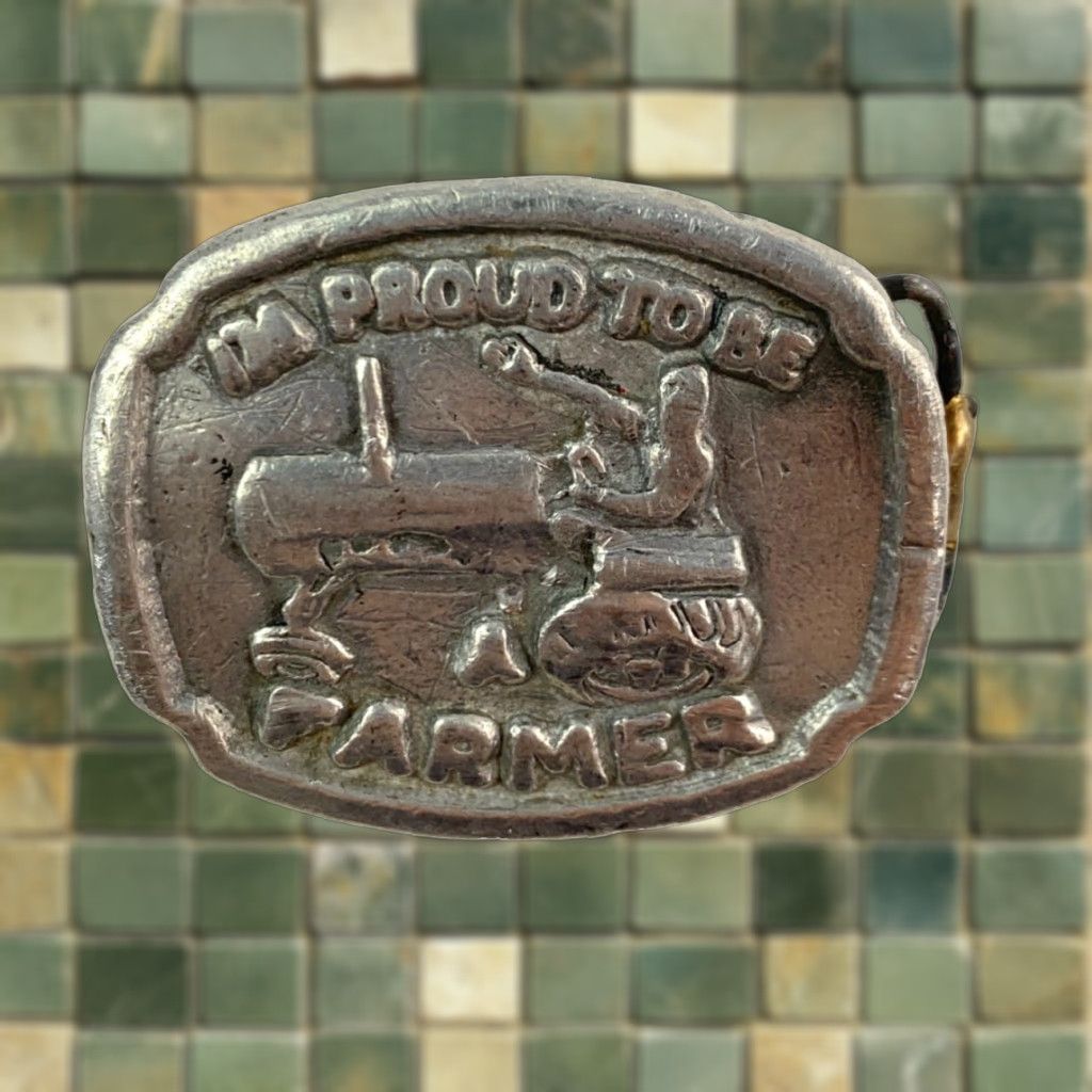 Vintage VINTAGE I'm Proud To Be A Farmer Pewter Tractor Hand Cast Metal Belt Buckle Men Wester n Buckle Size ONE SIZE - 1 Thumbnail