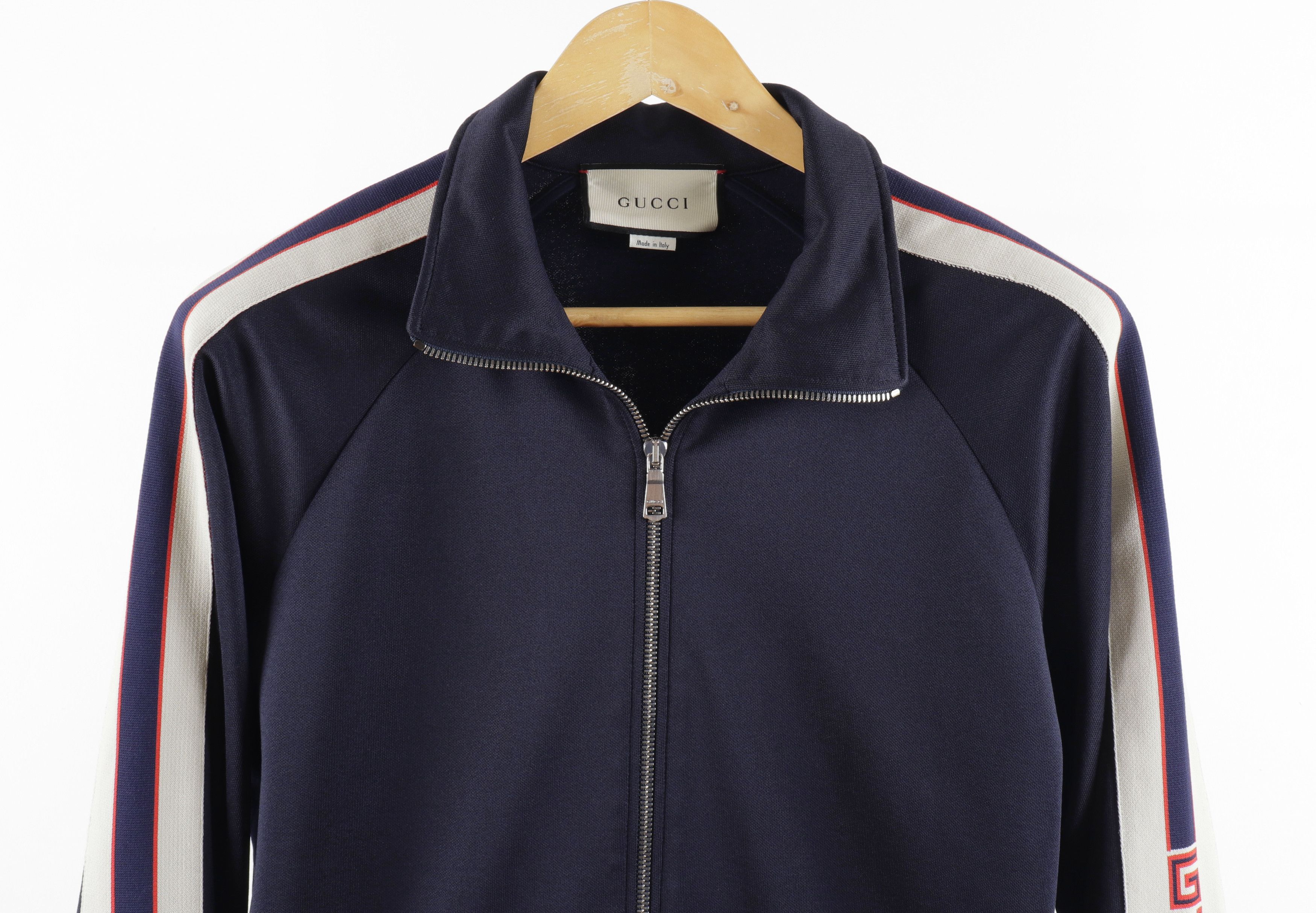 Gucci GUCCI Web Logo Navy Blue Jersey Track Zip-Up Jacket Size US M / EU 48-50 / 2 - 12 Thumbnail