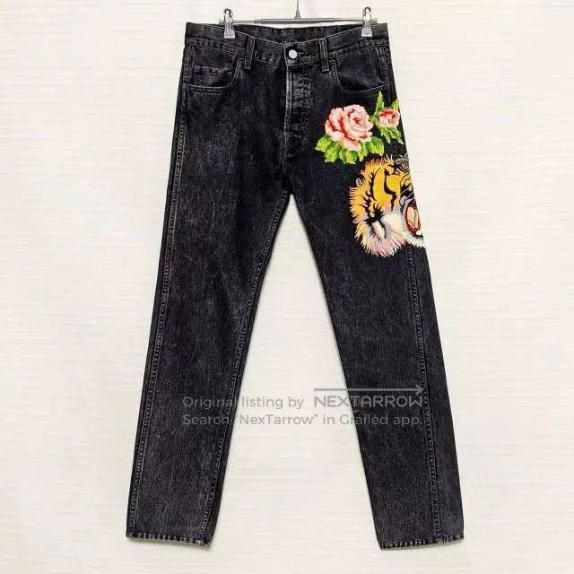 Gucci Gucci Blue Tiger Floral Embroidery Jeans Unisex. Size US 30 / EU 46 - 1 Thumbnail