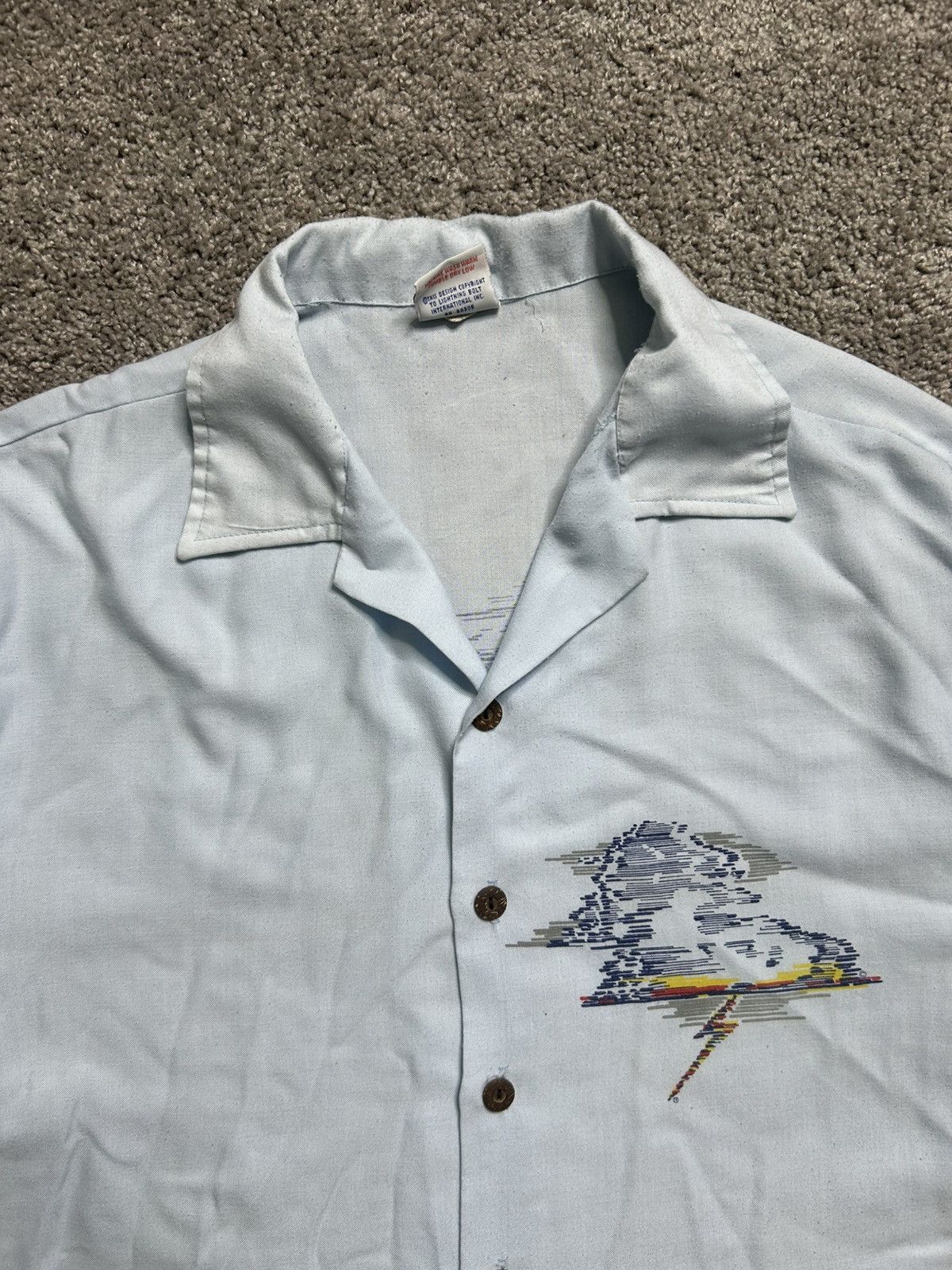 Vintage Vintage 70/80s Lightning Bolt Rayon Button Up Baby Blue Size US XL / EU 56 / 4 - 2 Thumbnail