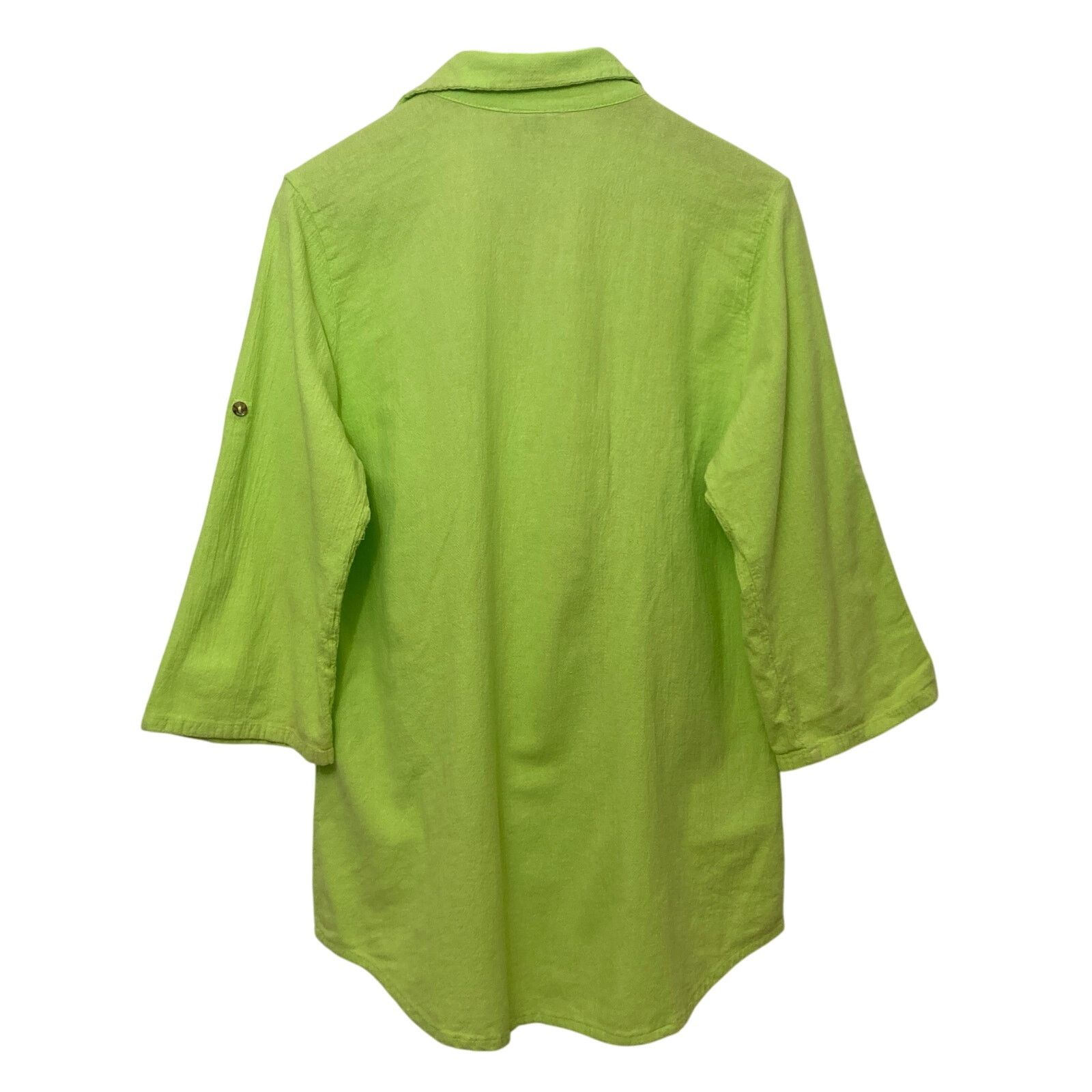 Other Dunes Lime Green Shell Button Long Shirt Textured Blouse Top Size L / US 10 / IT 46 - 2 Thumbnail