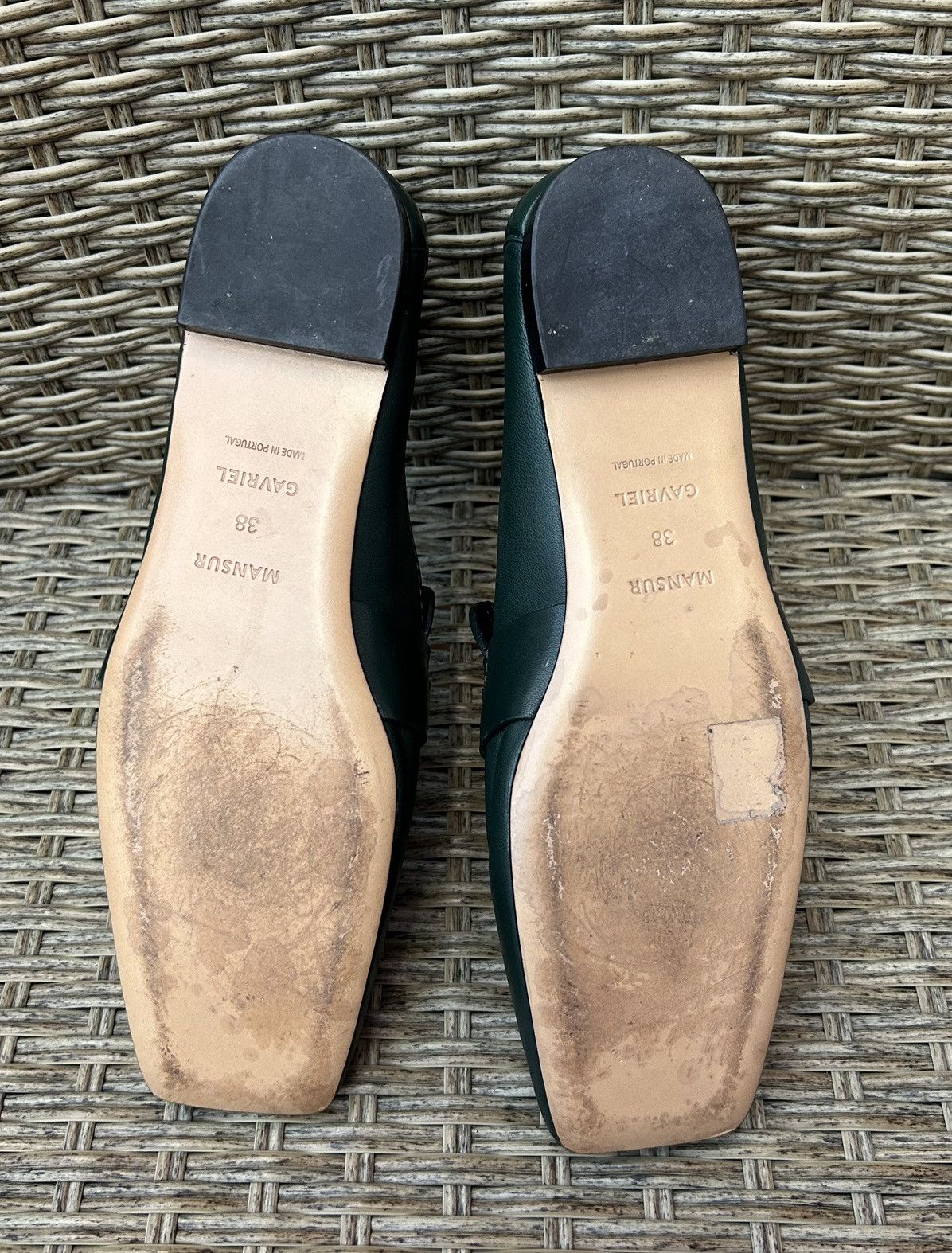 Mansur Gavriel Mansur Gavriel Green Lamb Leather Square Toe Penny Loafers Size US 8 / IT 38 - 9 Thumbnail