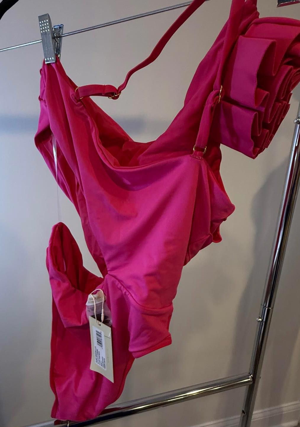 Designer Stylish Pink One-Shoulder Swimsuit by Ramy Brook Size ONE SIZE - 2 Thumbnail