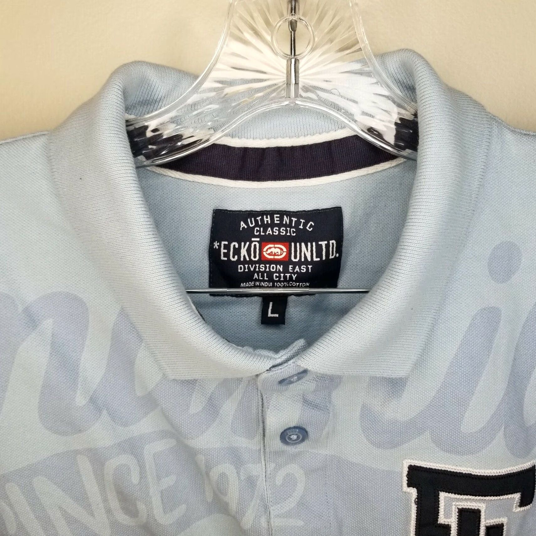 Ecko Unltd. Ecko Unltd. Men's Embroidered Polo Shirt Size L Light Blue Solid Logo Regular Fit Size US L / EU 52-54 / 3 - 4 Thumbnail