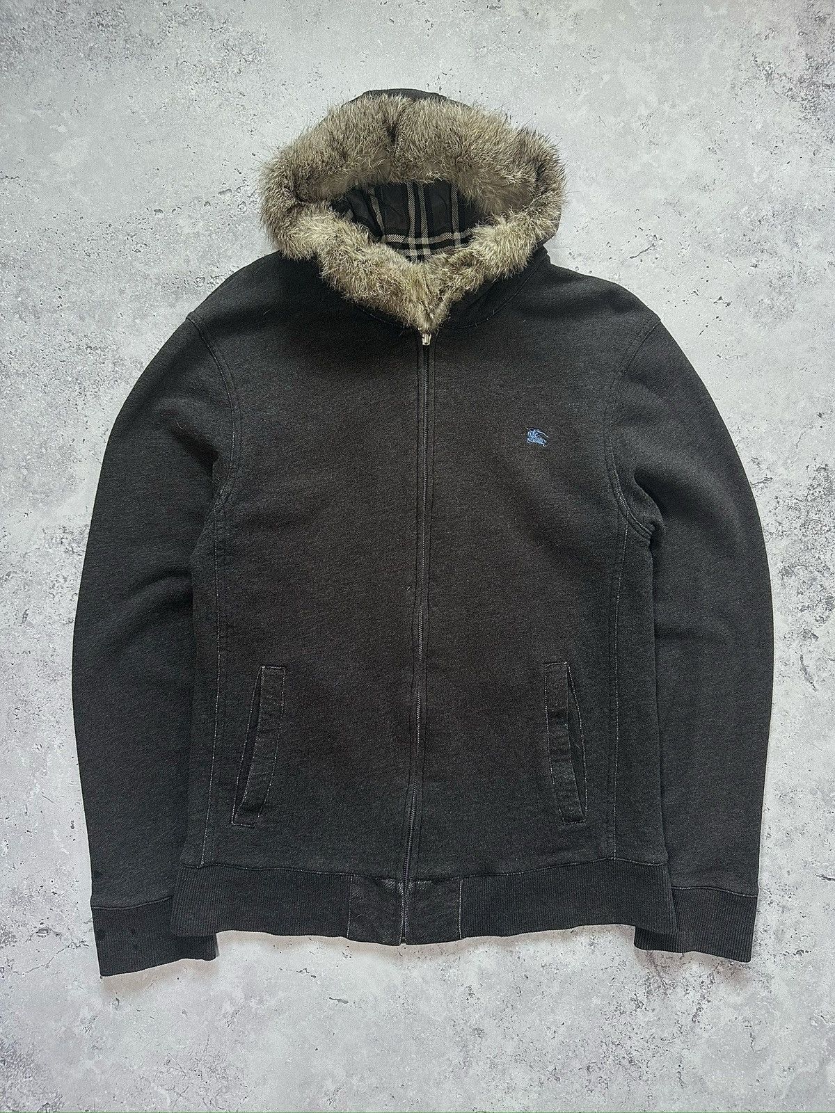 Burberry SOLD ❌❌: Burberry black label rabbit fur hoodie | Grailed
