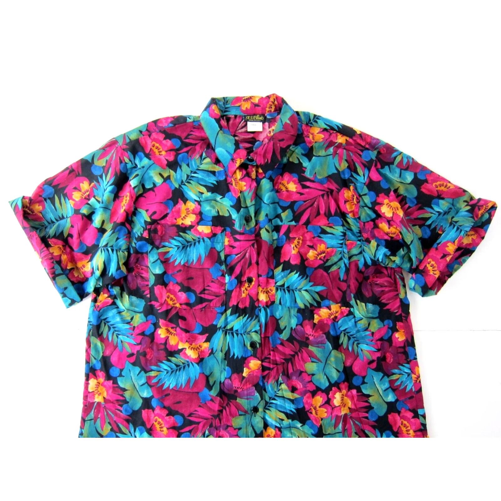 Pinko Vtg A.S. Elliot Blouse Floral Button Down Short Sleeve Pink 24W Rayon Plus Ladies Shirt Size 4XL / US 24-26 - 5 Thumbnail