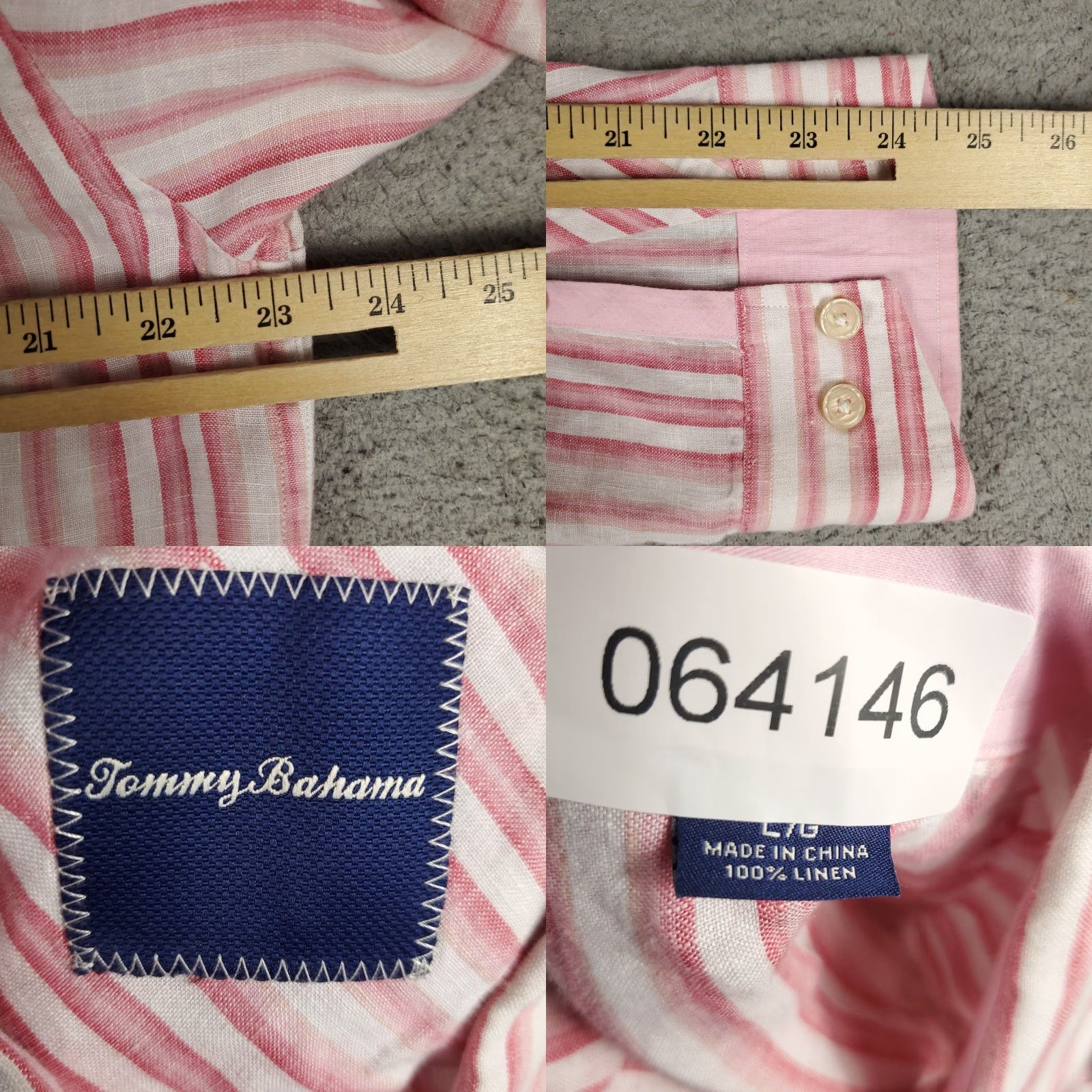 Tommy Bahama VINTAGE Tommy Bahama Shirt Mens Large Pink Striped Linen Long Sleeve Button-Up Casual Size US L / EU 52-54 / 3 - 8 Thumbnail
