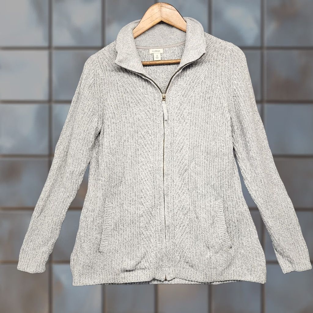 Vintage VINTAGE LL Bean Sweater Jacket Womens Medium Grey Full Zip 100% Cotton Pockets 507434 Size M / US 6-8 / IT 42-44 - 1 Thumbnail