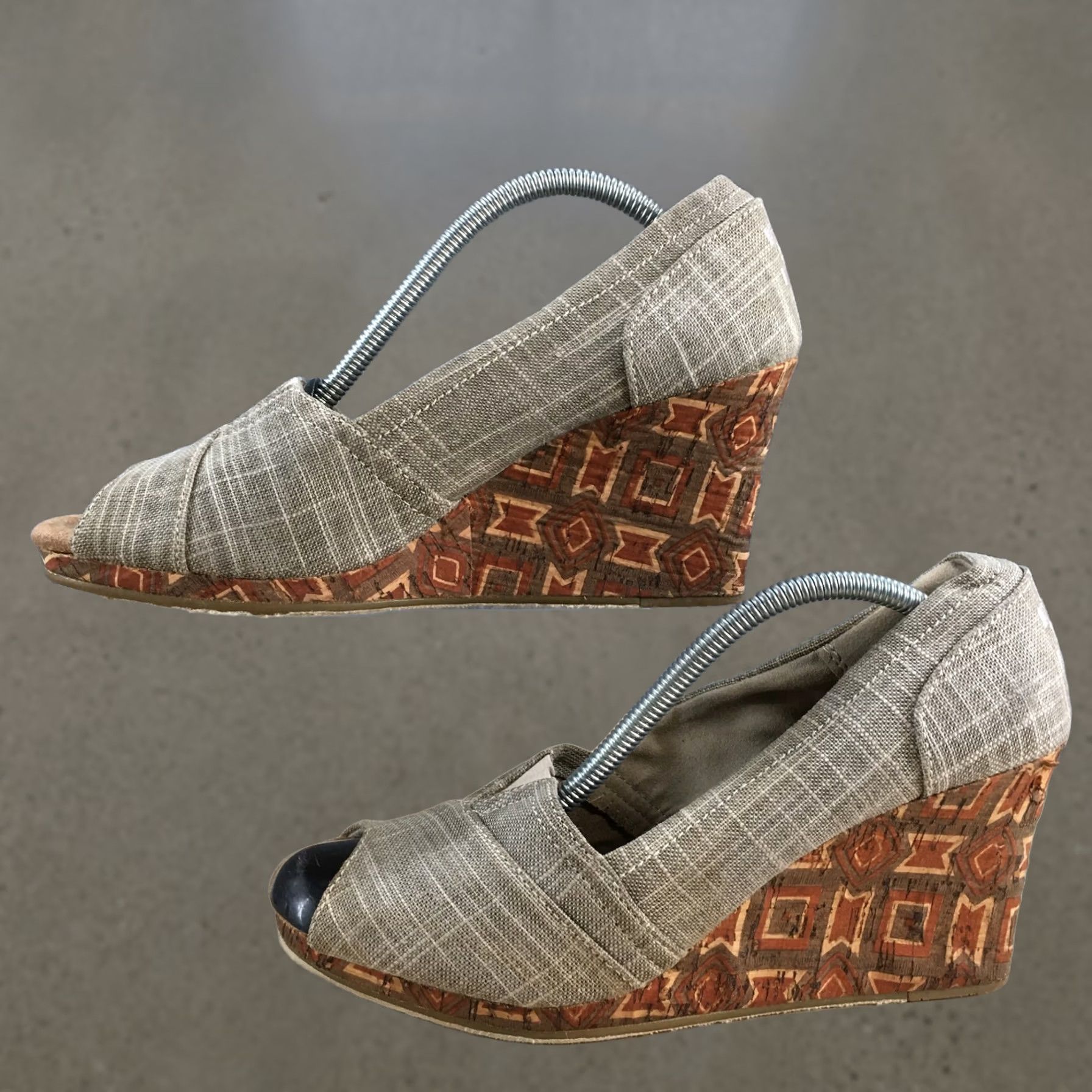 Toms TOMS Heels Womens 9.5 Classic Wedge Slip On Peep Toe Pumps Brown Fabric Casual Size US 10 / IT 40 - 1 Thumbnail