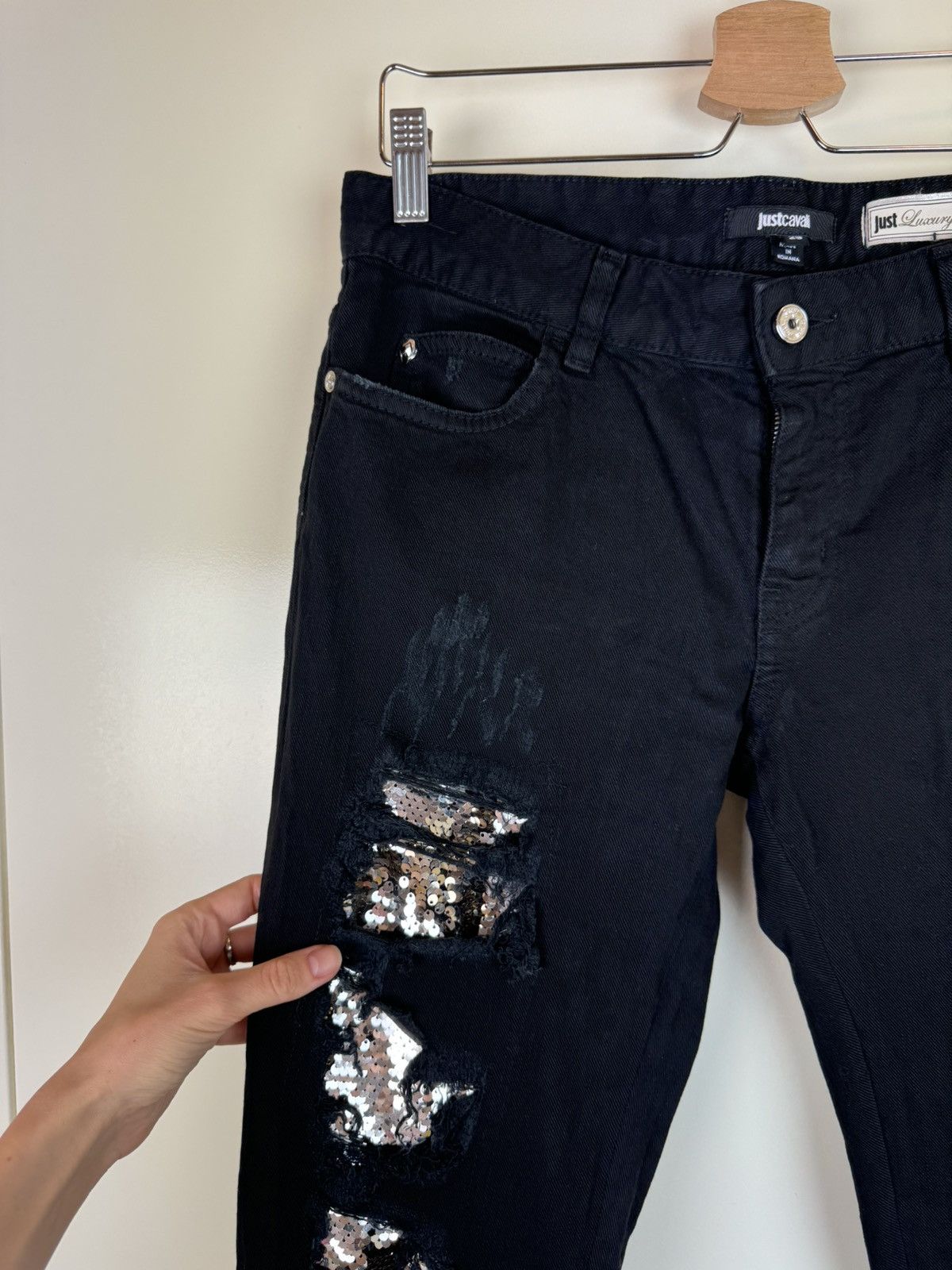 Just Cavalli Roberto Cavalli Y2K streetwear jeans sequins distressed 29 Size 29" - 3 Thumbnail