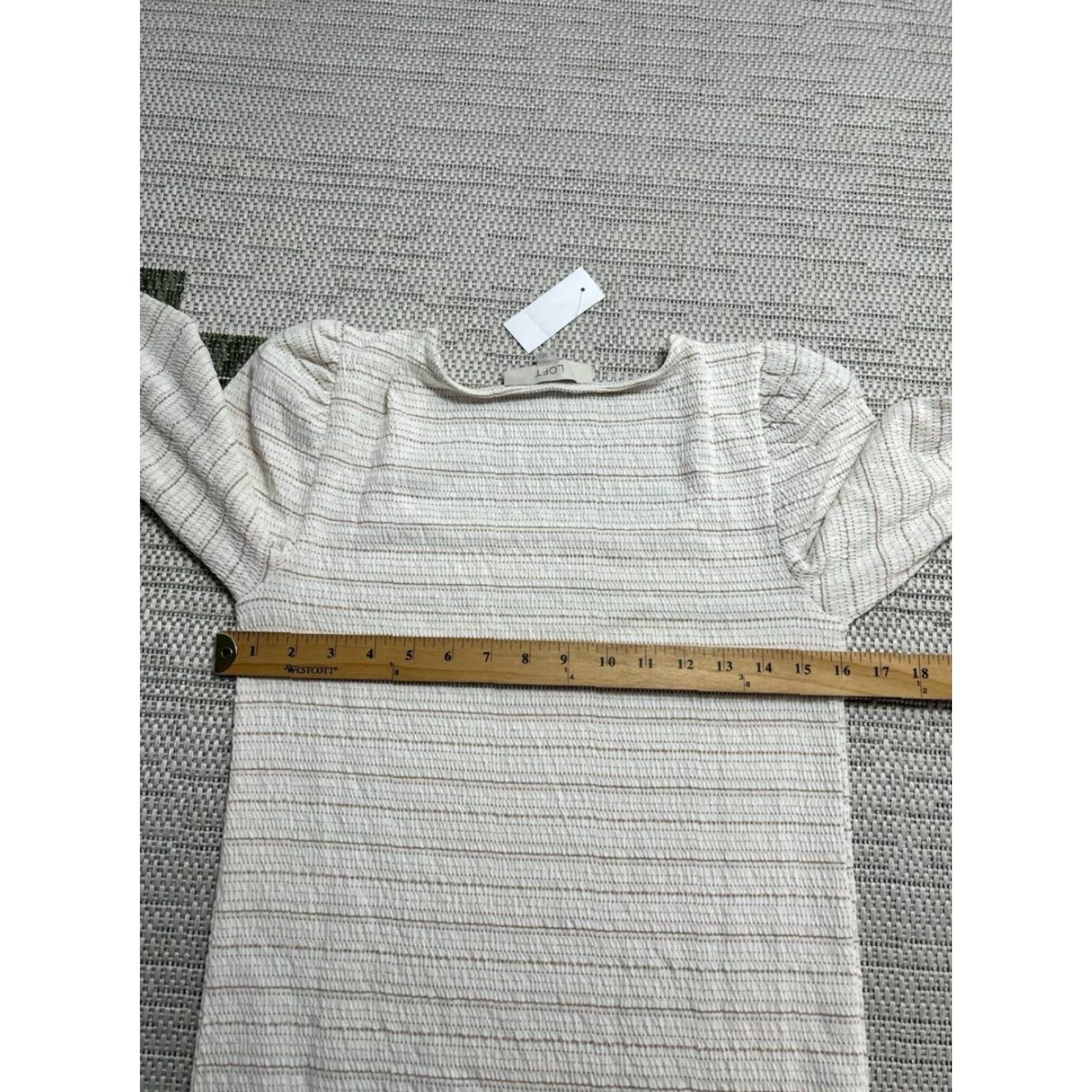 Loft Loft Top Women Medium Beige Stripes Puff Sleeve Square Neck Knit Polyester Rayon Spandex Size M / US 6-8 / IT 42-44 - 5 Thumbnail