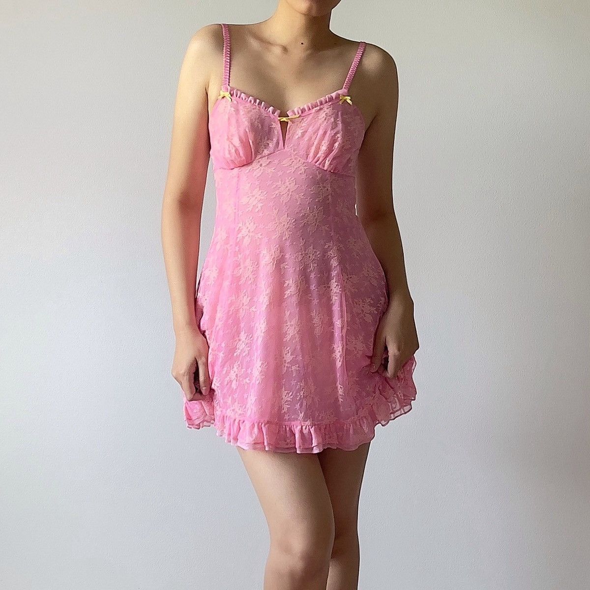 chinese dress ladies Betsey Johnson ~ 2000s Pink Lace Dress – fruitiga main image 0