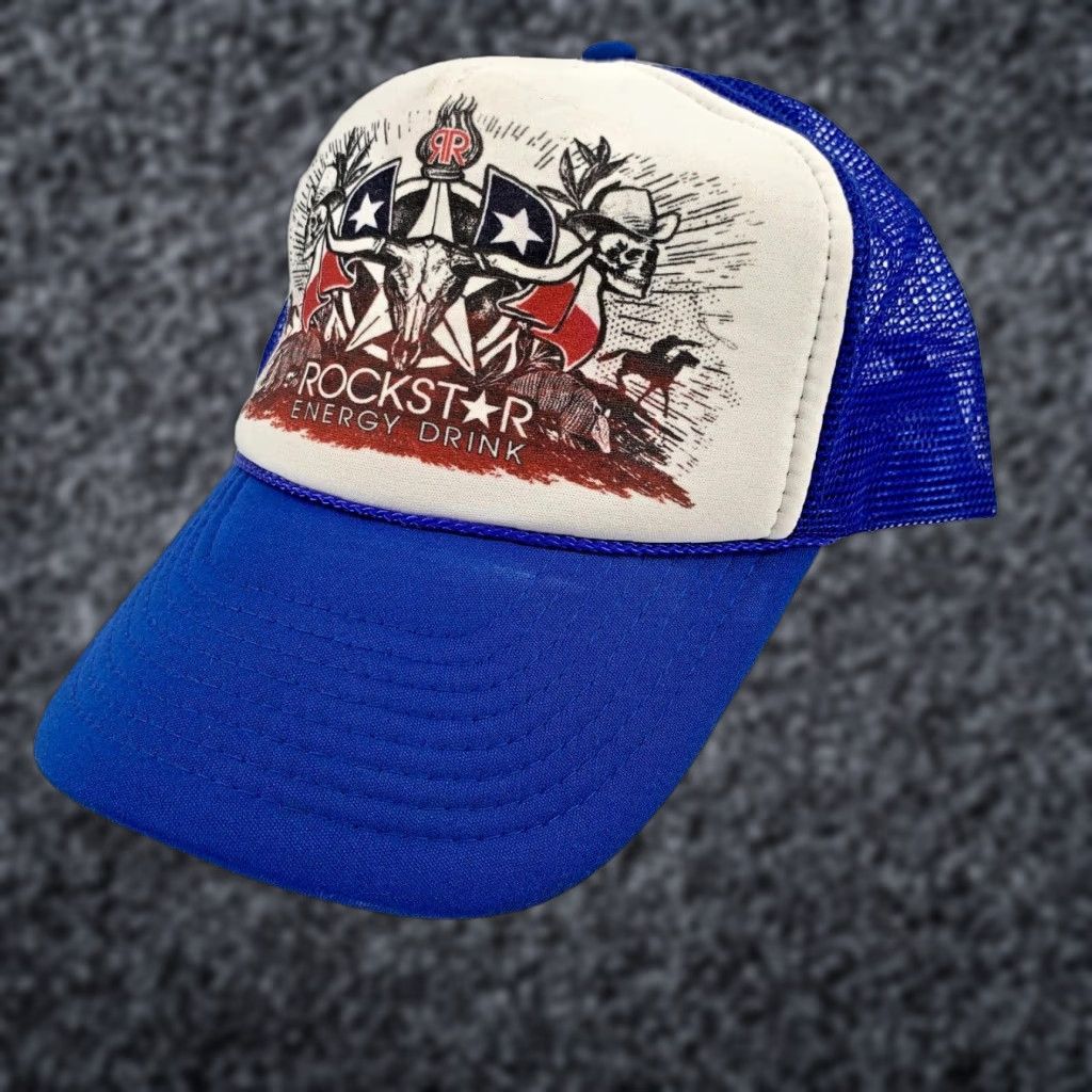 Vintage Nissun Rockstar Energy Drink Cap Adjustable Trucker Hat Men's Blue White Size ONE SIZE - 1 Thumbnail