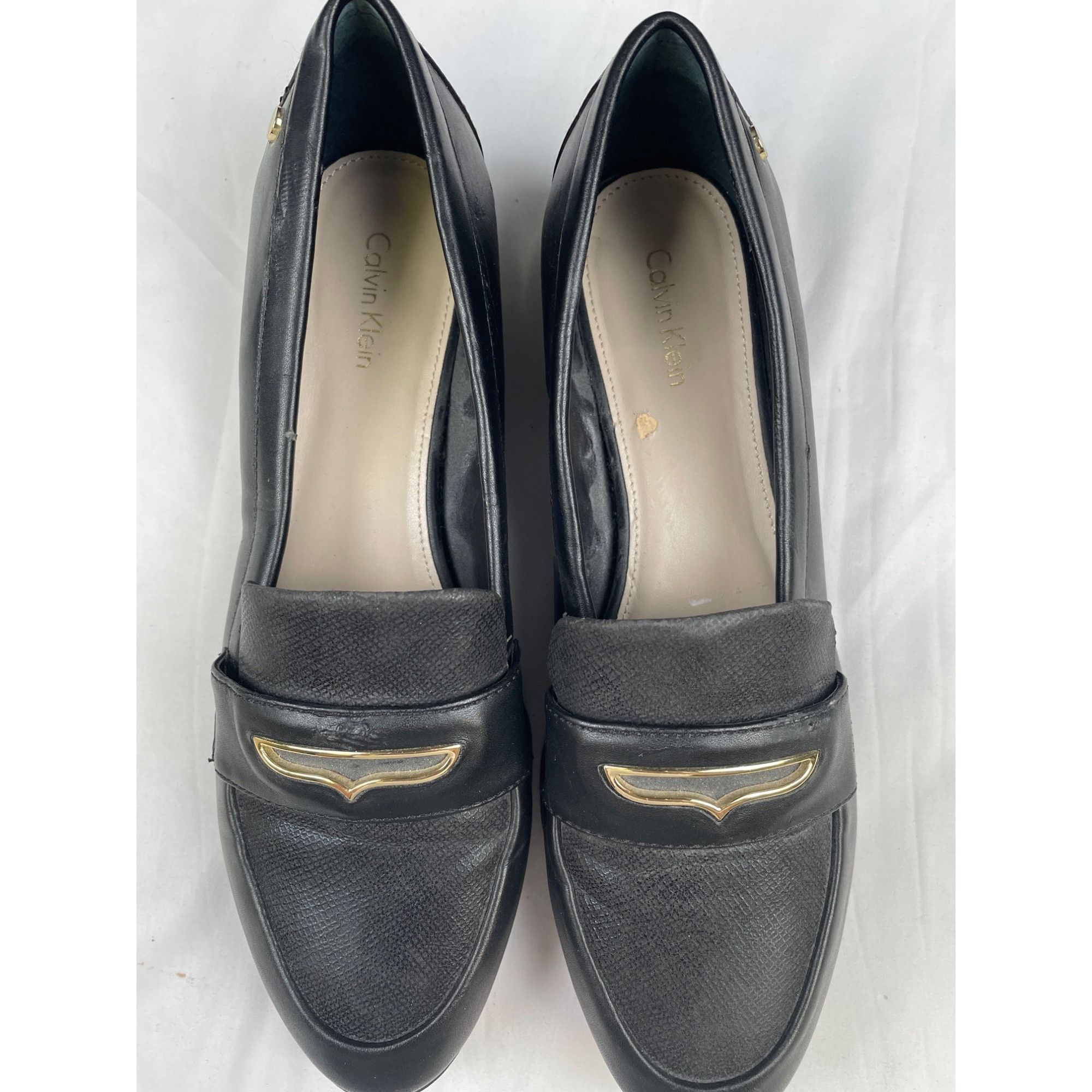 Calvin Klein Calvin Klein Women's Black Leather Flats with gold accents/S Size US 8 / IT 38 - 3 Thumbnail