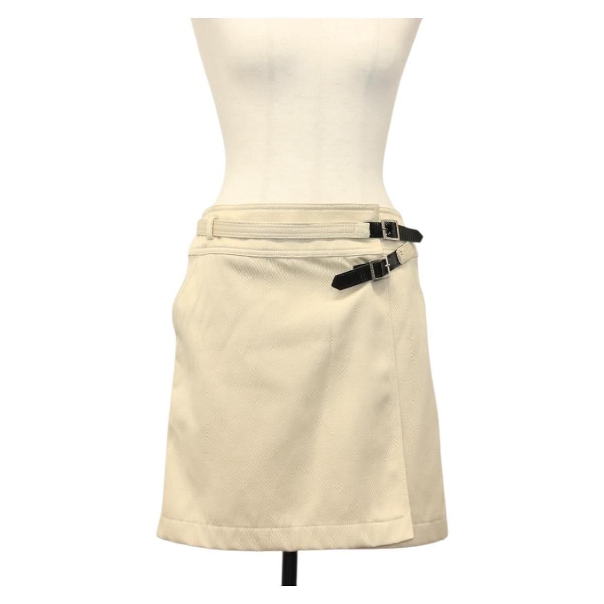 Chanel Chanel Skirt Denim Leather Beige CC Size 28" / US 6 / IT 42 - 1 Thumbnail