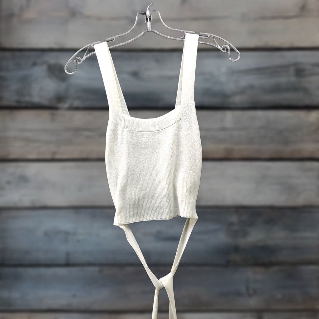 Urban Outfitters VINTAGE Urban Outfitters Knit Square Neck Tank Top Womens XS White Tie Around Waist Size XS / US 0-2 / IT 36-38 - 1 Thumbnail