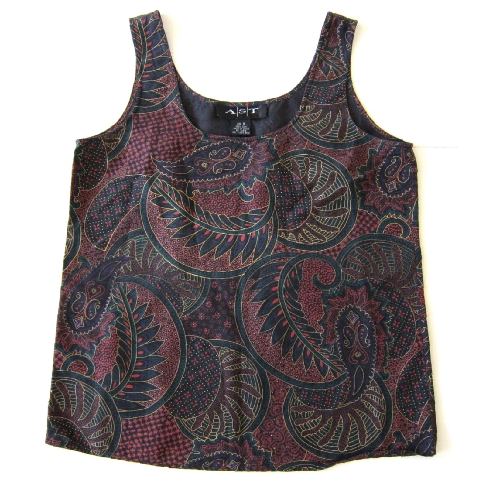 Vintage AST Black Red Green Floral 100% Silk Sleeveless Tank Top Blouse Women Size 6 Size M / US 6-8 / IT 42-44 - 4 Thumbnail