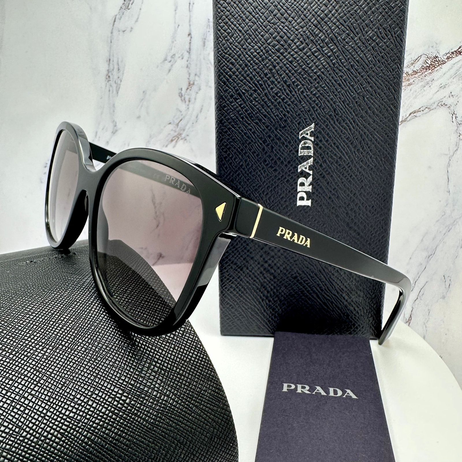 Prada New PRADA Sunglasses Black Gold Square Gray Lens Size ONE SIZE - 8 Thumbnail