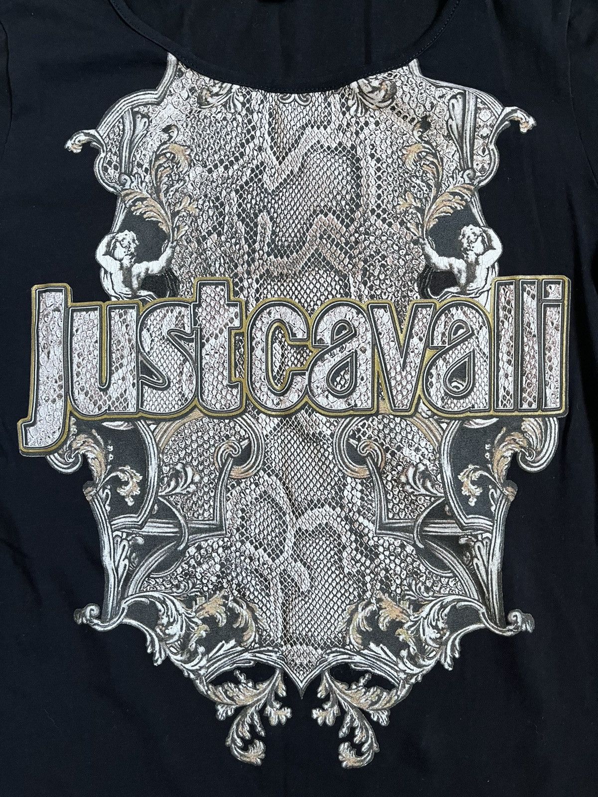 Just Cavalli Just Cavalli Women Black Snake Print Short Sleeve T-shirt Size M / US 6-8 / IT 42-44 - 4 Thumbnail